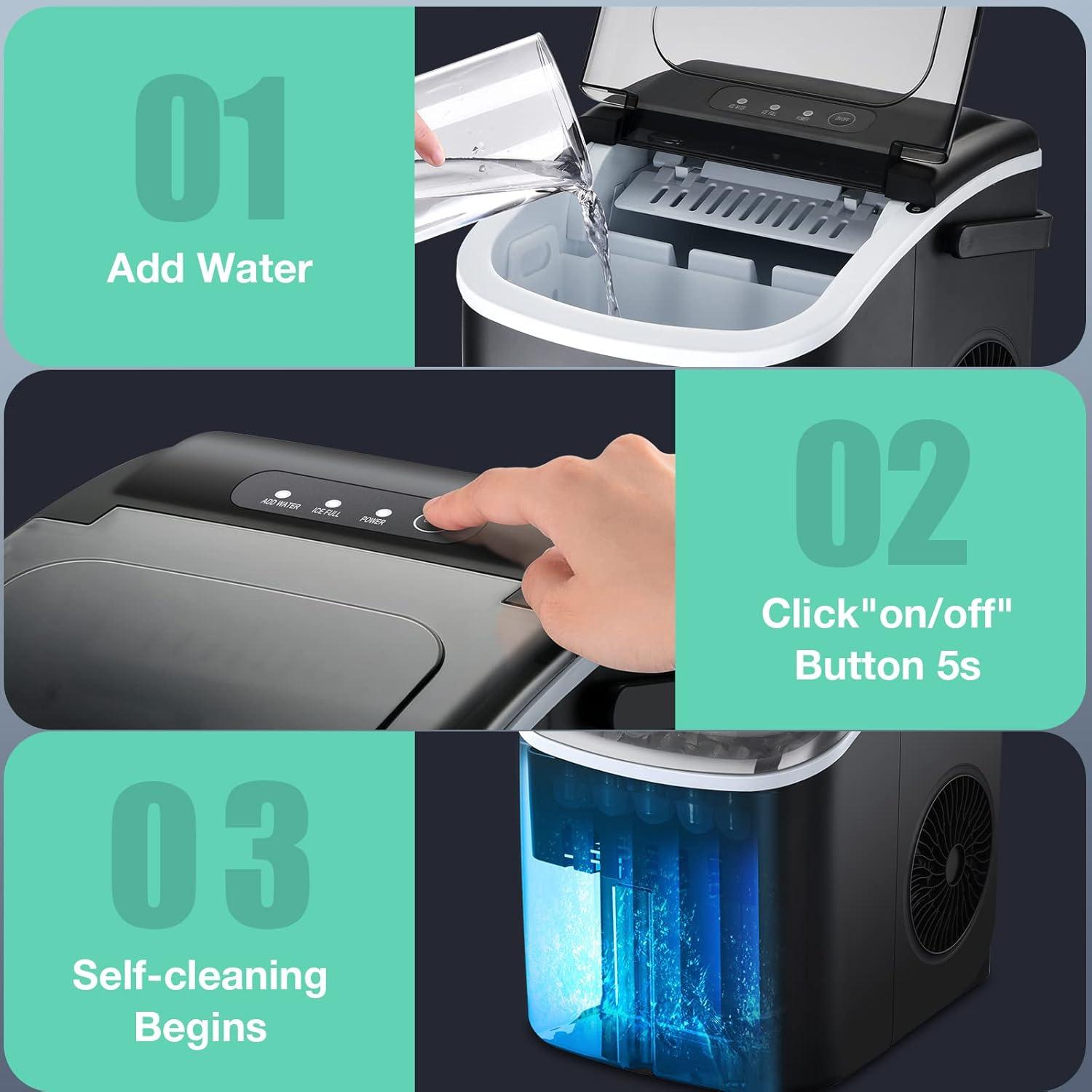 Compact Black Portable Countertop Ice Maker with Self-Cleaning