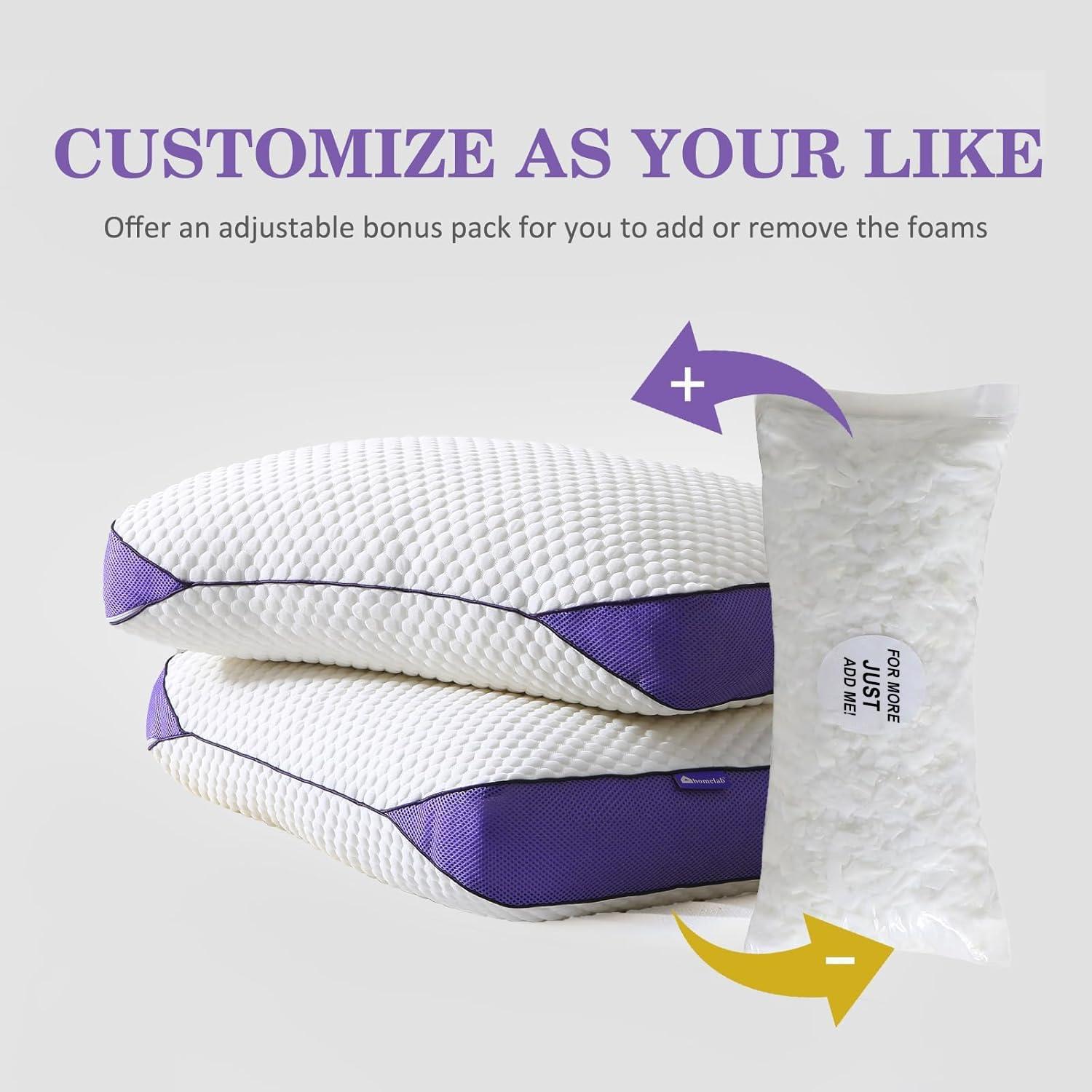 Queen Size White and Purple Memory Foam Cooling Pillow