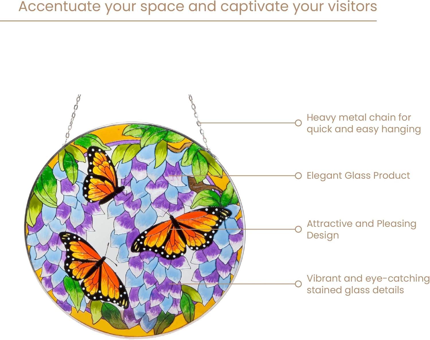 Bits and Pieces Home and Garden Décor Artistic Butterfly Suncatcher Hand Painted Monarch Butterfly
