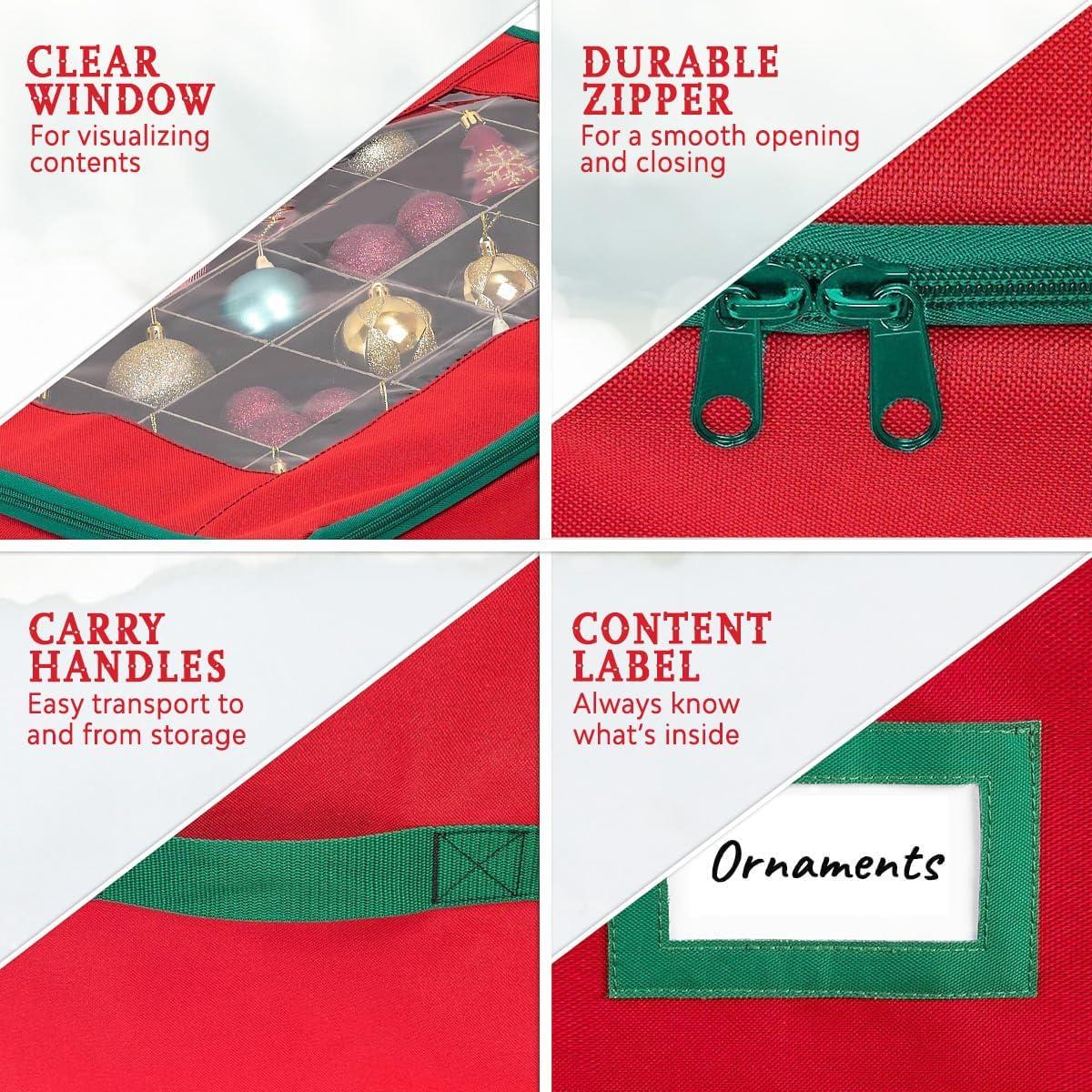 HOLDN’ STORAGE Christmas Ornament Storage Box with Dividers - Fits 72-3” Ornaments, 3 Removable Trays, Durable & Space-Saving, Clear Top Lid, Convenient Storage Designed, Red