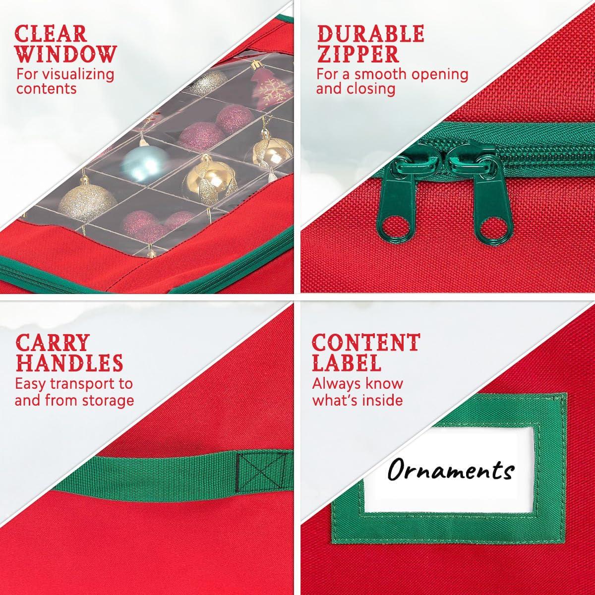 HOLDN’ STORAGE Christmas Ornament Storage Box with Dividers - Fits 72-3” Ornaments, 3 Removable Trays, Durable & Space-Saving, Clear Top Lid, Convenient Storage Designed, Red