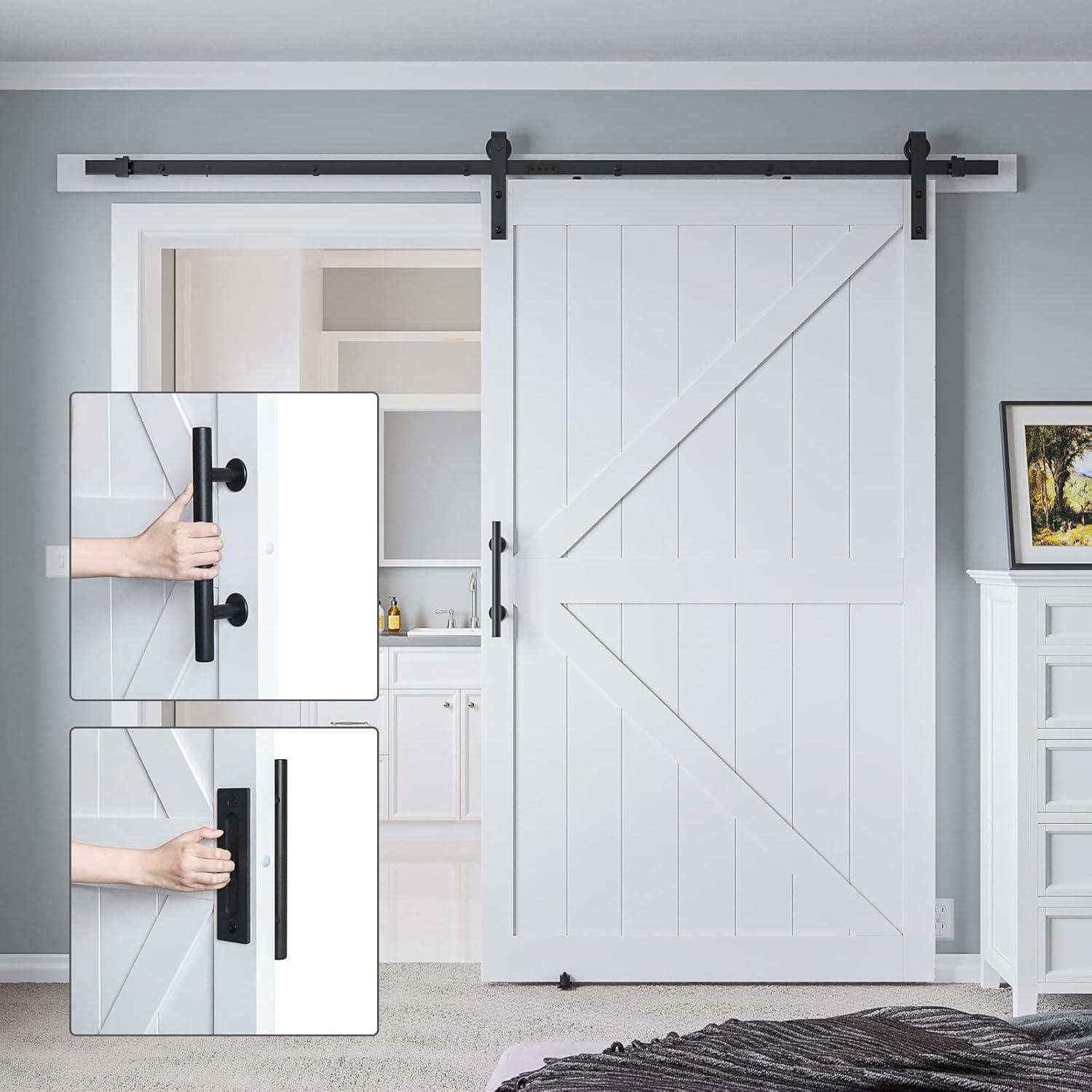 LDB_BUILDING Manufactured Paneled Wood Prefinished Barn Door with Installation Hardware Kit