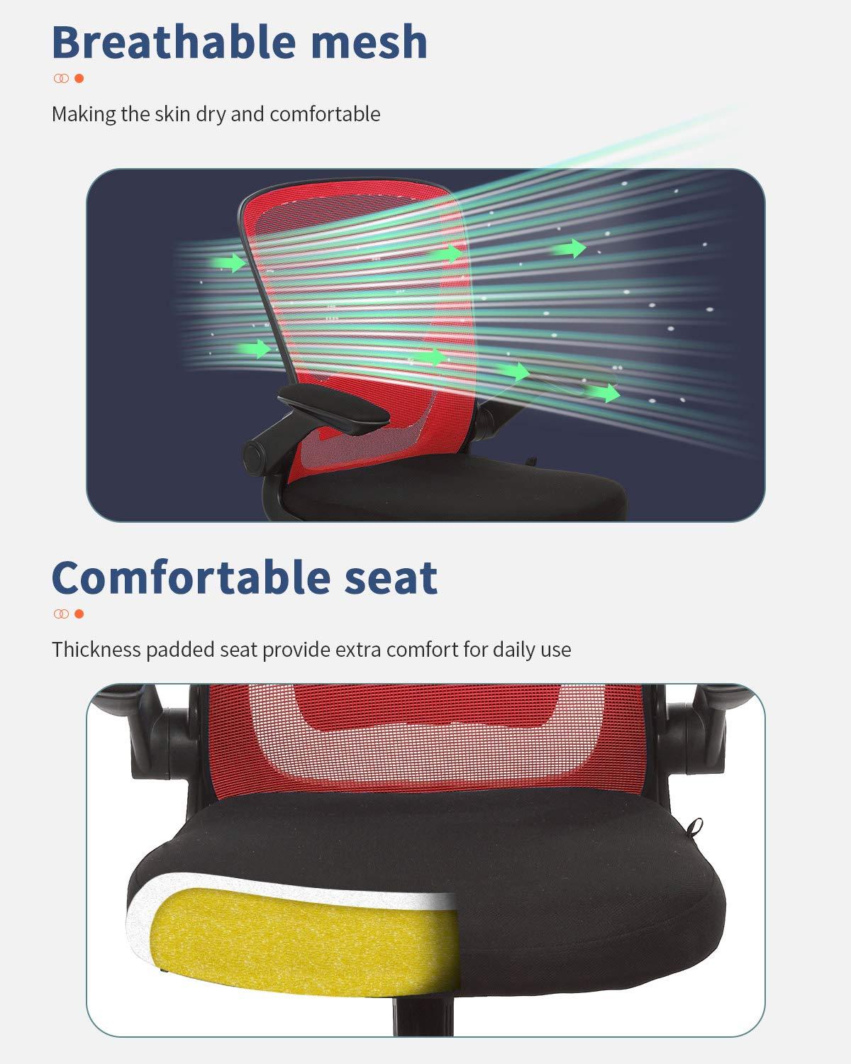 Office Chair Desk Computer Chair with Lumbar Support Flip-up Arms Swivel Rolling Executive Task Mesh Adjustable Ergonomic for Adults(White)