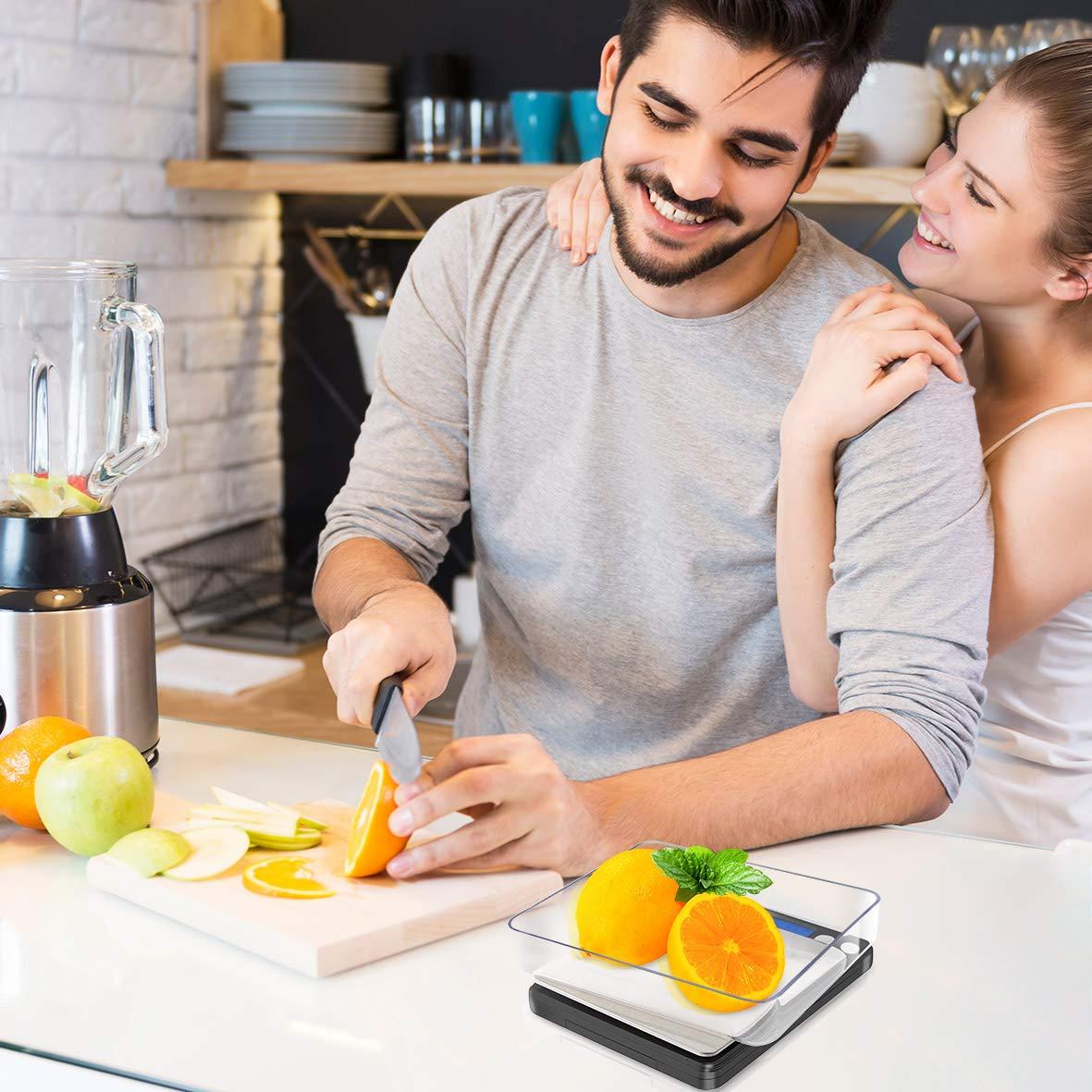 Digital Kitchen Scale 3000g / 0.1g ; Mini Pocket Jewelry Scale, Food Scale for Kitchen, 2 Trays, 6 Units, Auto Off, Tare, PCS Function, Stainless Steel, Batteries Included