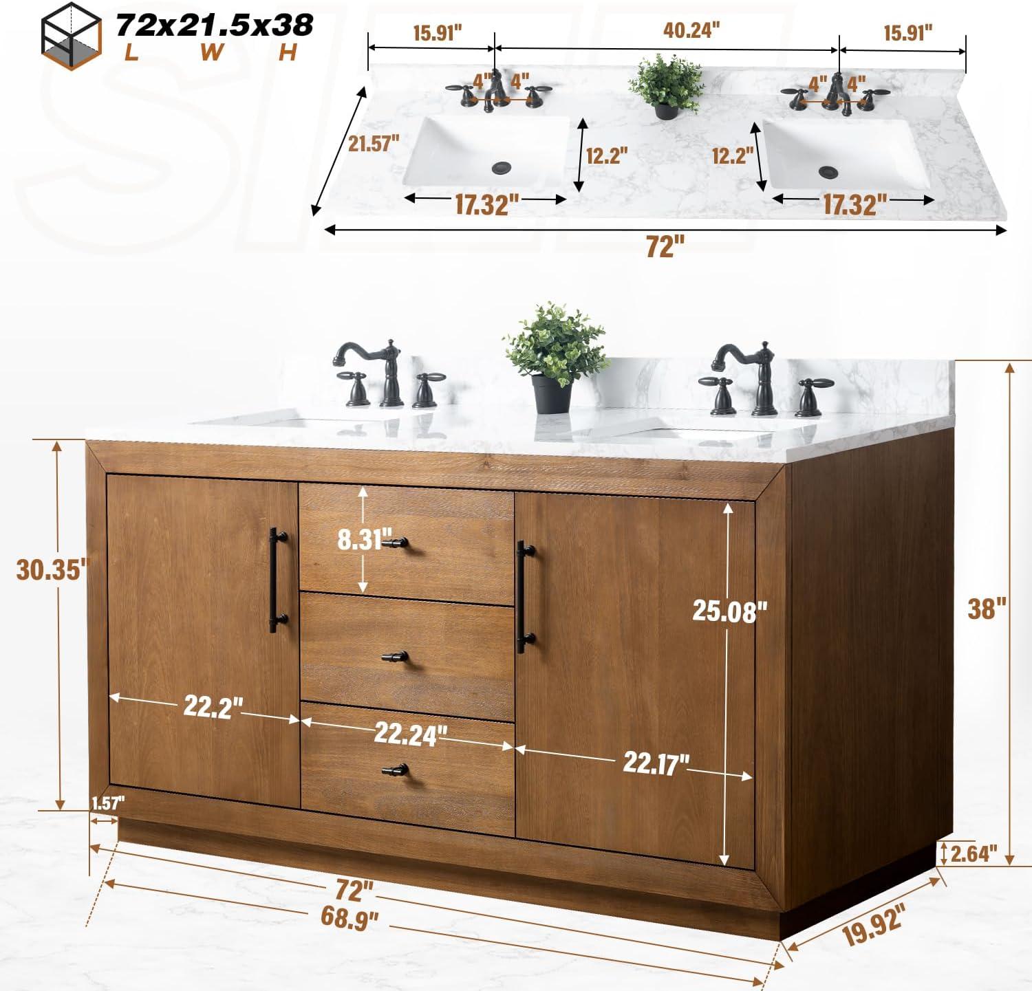 72" Free Standing Double Bathroom Vanity