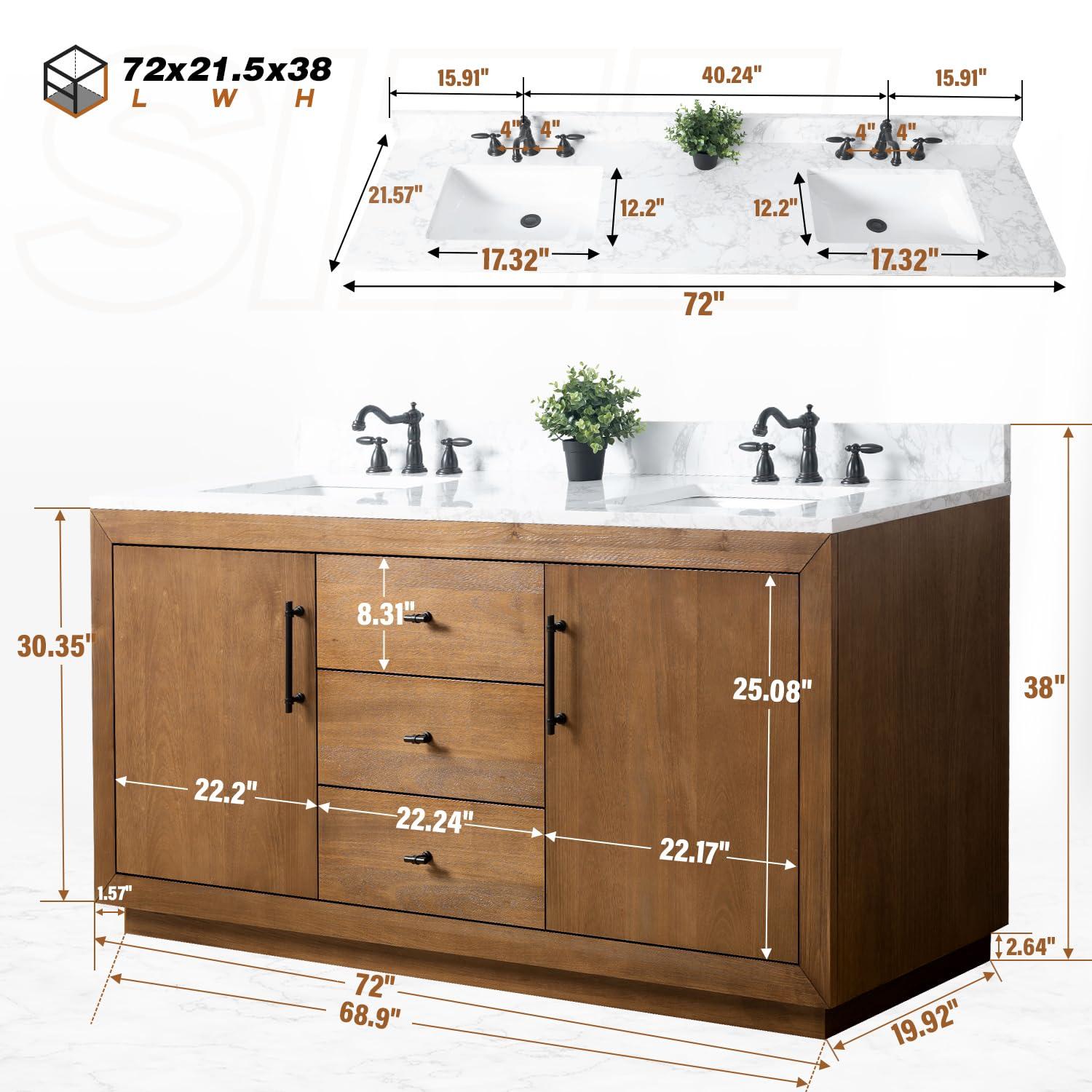 72" Free Standing Double Bathroom Vanity