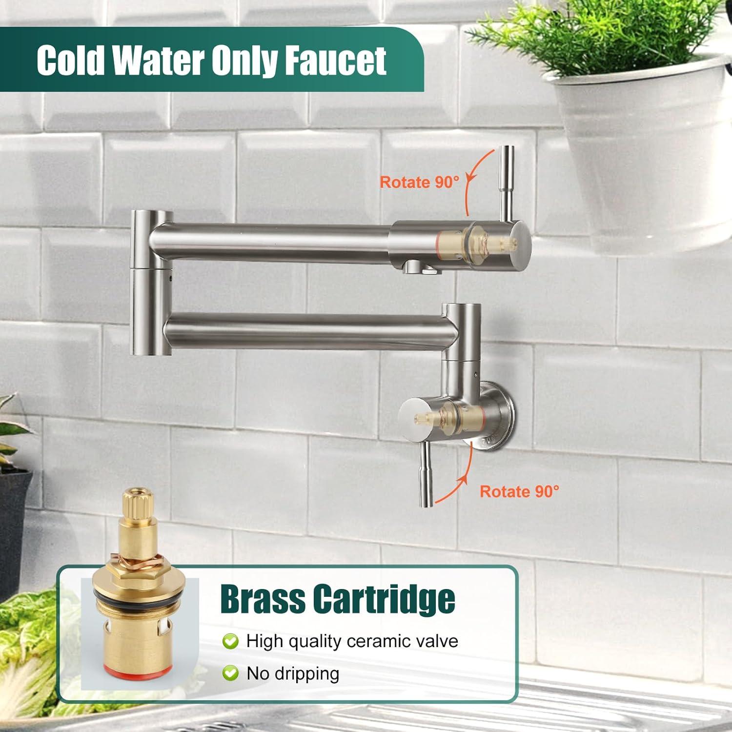 19-Inch Brushed Nickel Wall Mount Pot Filler Faucet