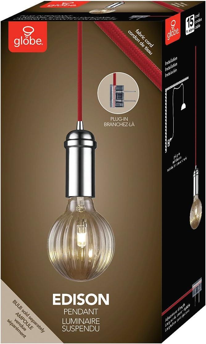 Globe Electric Edison 1-Light Matte Black Plug-In Pendant, 65114