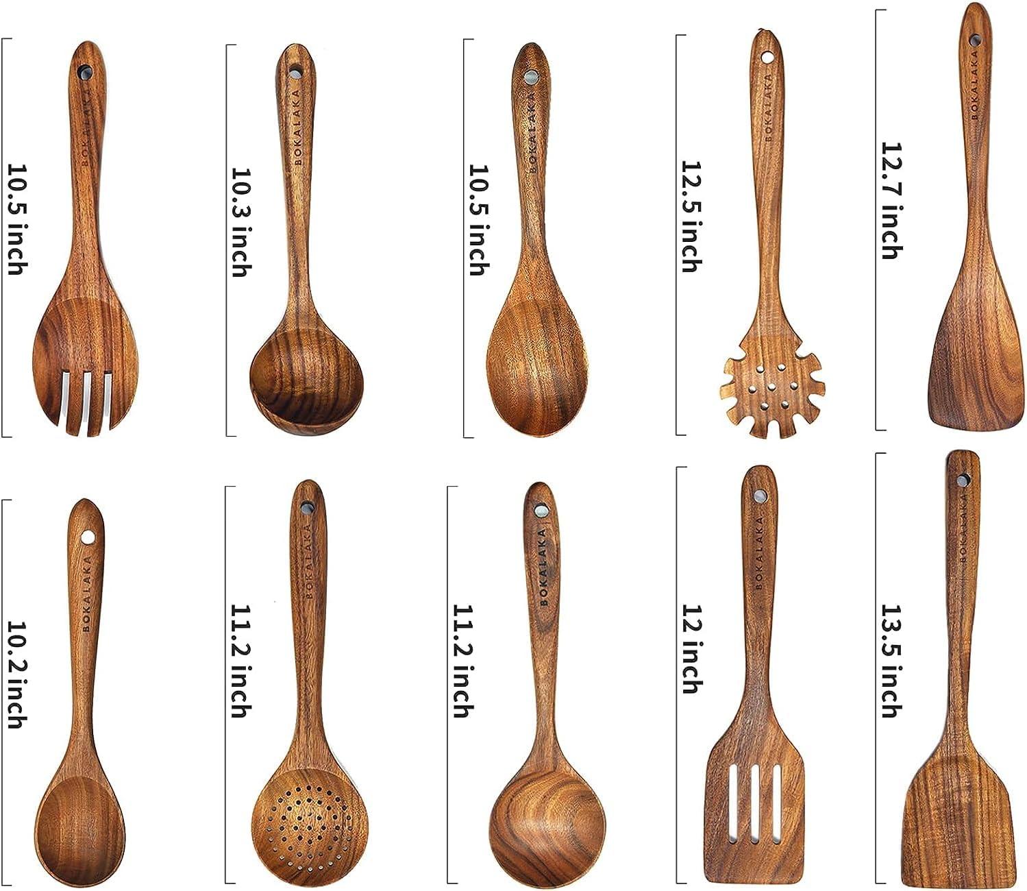 Wooden Spoons for Cooking,10 Pcs Natural Teak Wooden Kitchen Utensils Set Wooden Utensils for Cooking Wooden Cooking Utensils Wooden Spatulas for Cooking