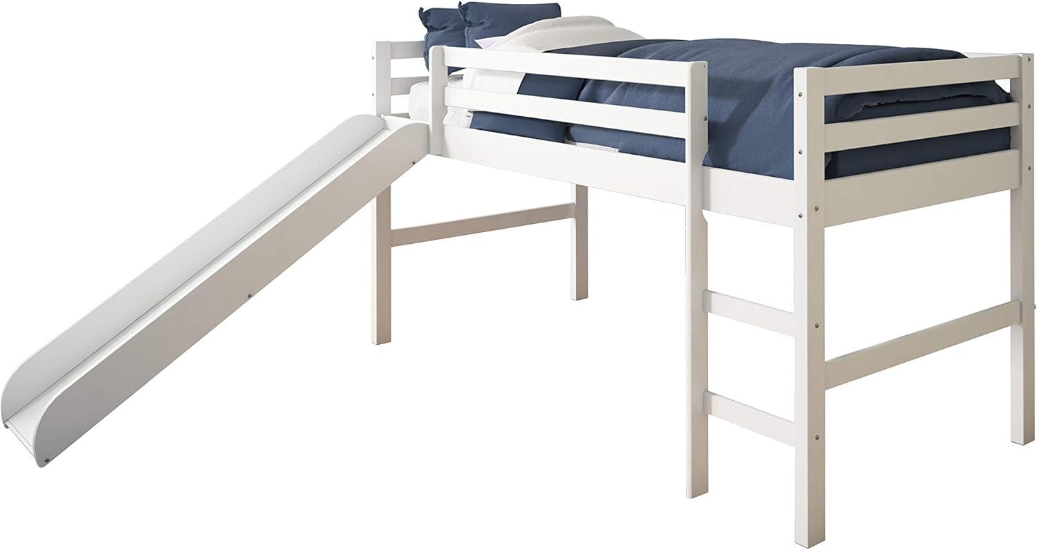 Donco Kids Tent Twin White Low Loft Bed With Slide