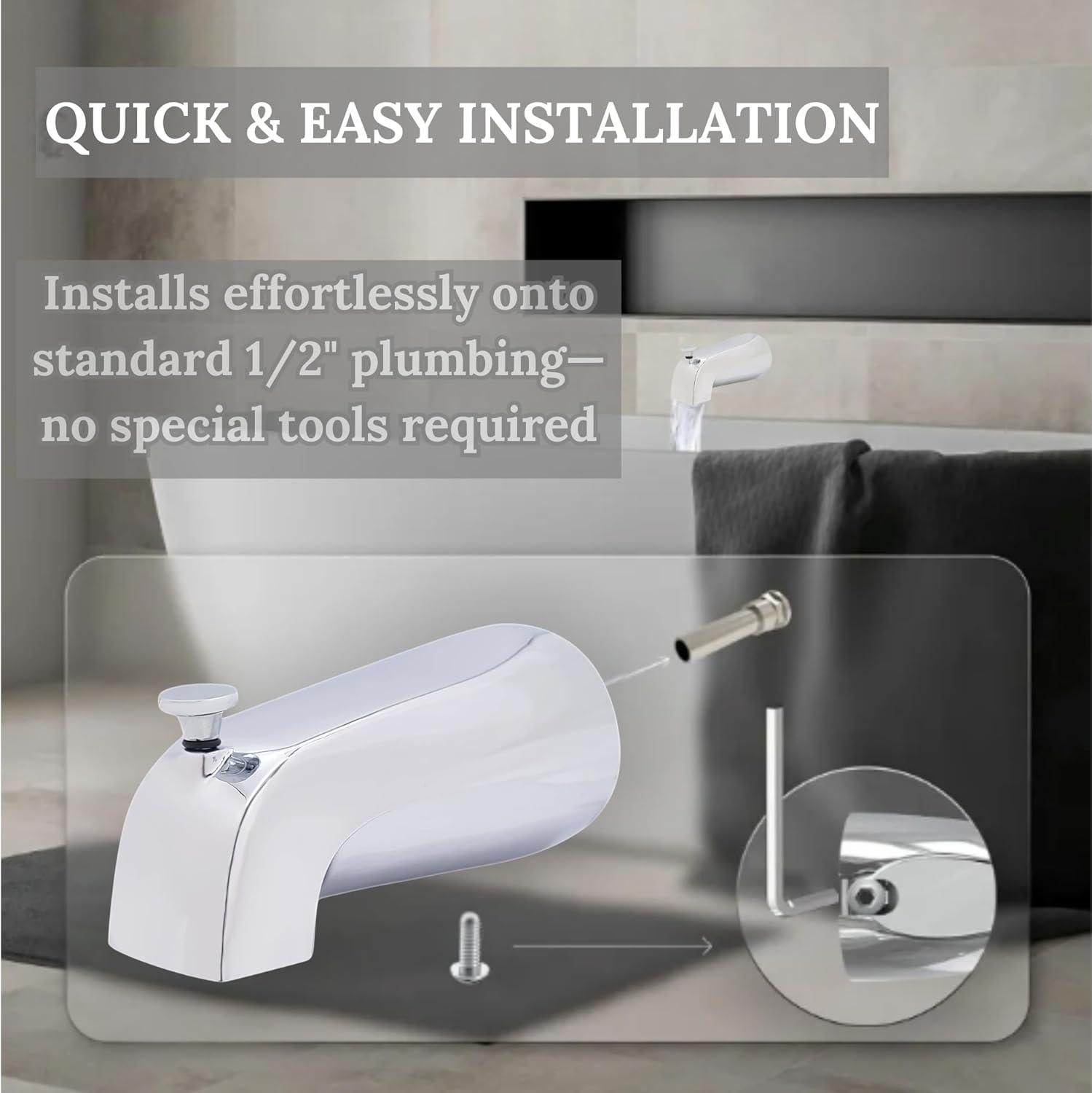 5-1/2" Reach Brass Wall Mount Tub Spout with Nose Diverter