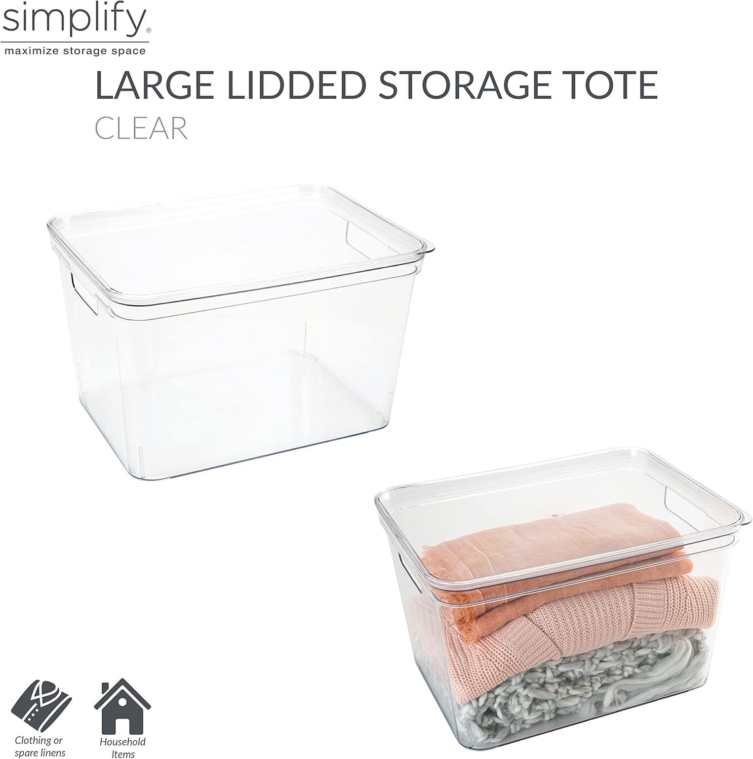 Simplify 4 Pack Large Plastic Lidded Storage Bin, Clear