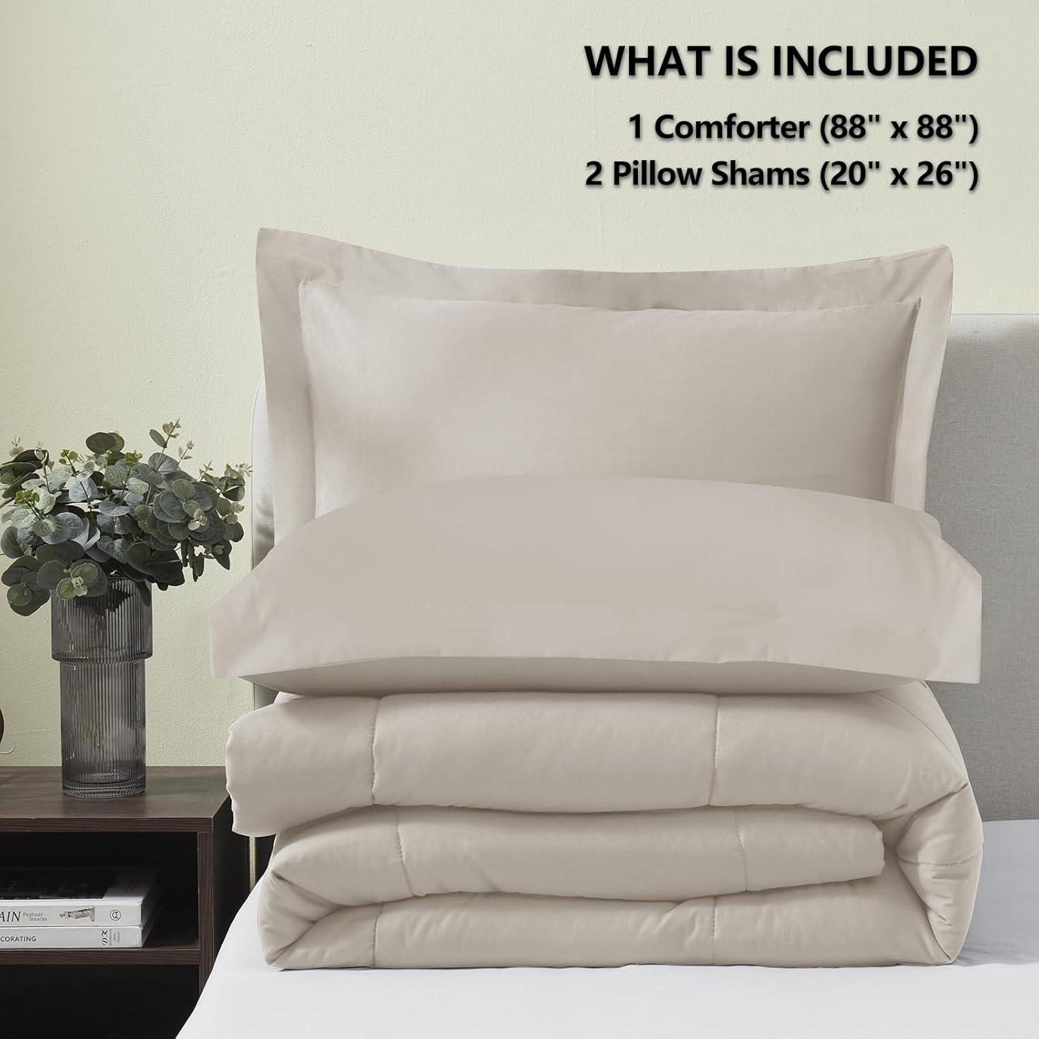CozyLux Queen Size Comforter Sets - Beige Comforter Queen Size, 3 Pieces Box Stitched Soft Lightweight Bed Set, All Season Bedding Sets with 1 Down Alternative Comforter and 2 Pillow Shams