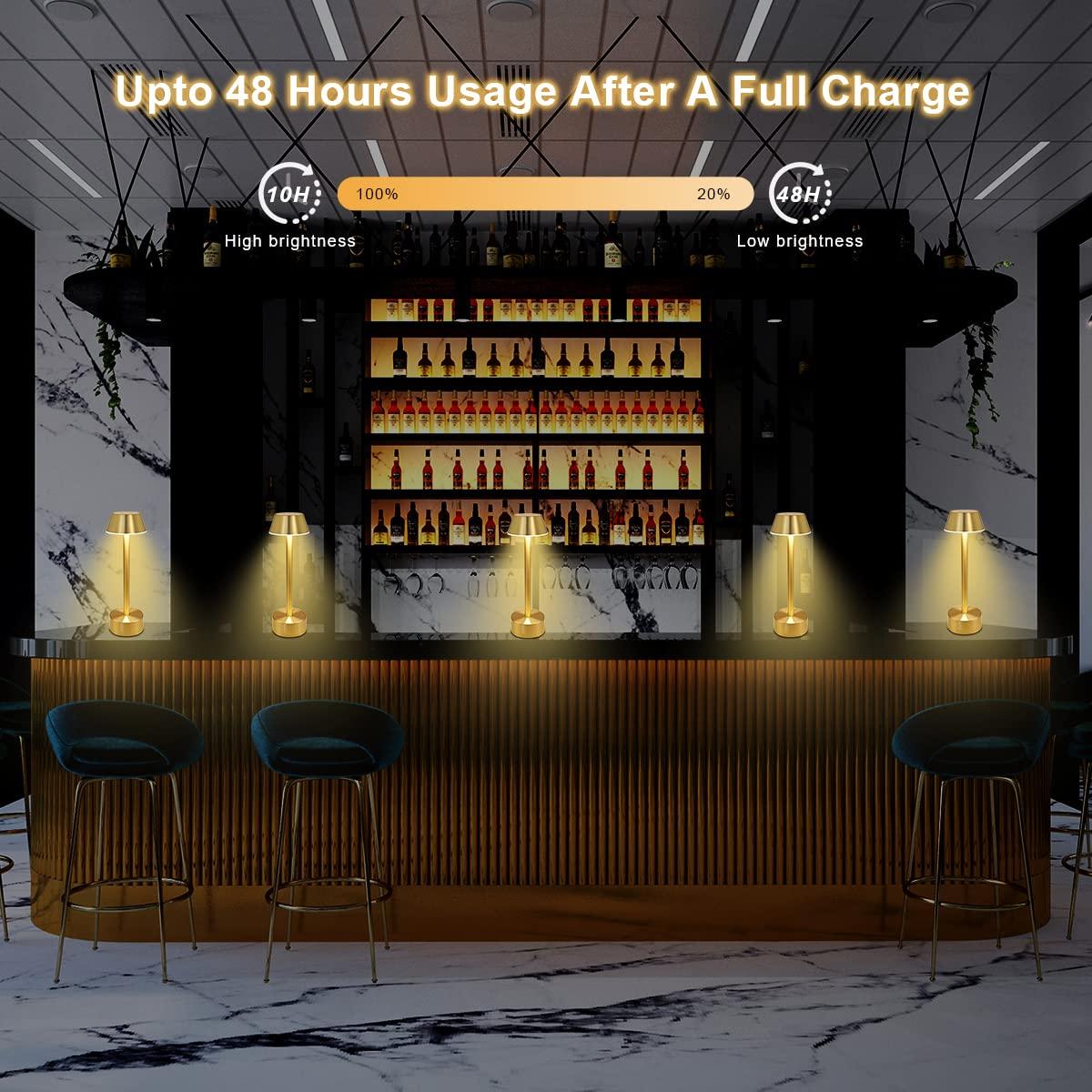 Egobasic Cordless Table Lamps, Modern Rechargeable Battery LED Desk Touch Night Light, 11.8" Metal Minimalist Small Portable Lamps for Dinner Coffee Table Restaurant Bedroom Bar Hotel, Gold