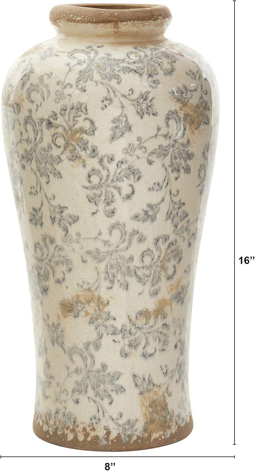 Nearly Natural 16in. Tuscan Ceramic Floral Scroll Urn Vase