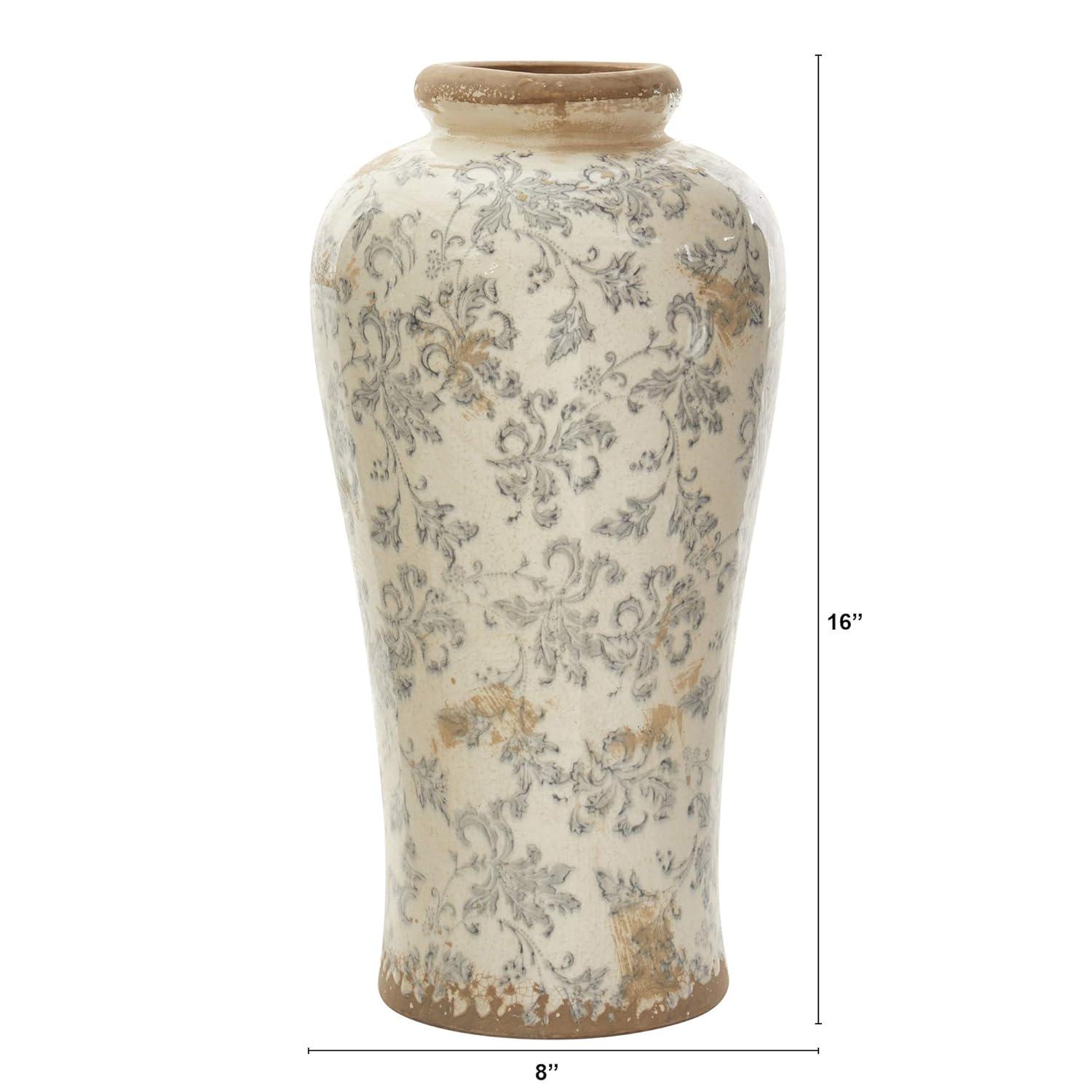 Nearly Natural 16in. Tuscan Ceramic Floral Scroll Urn Vase