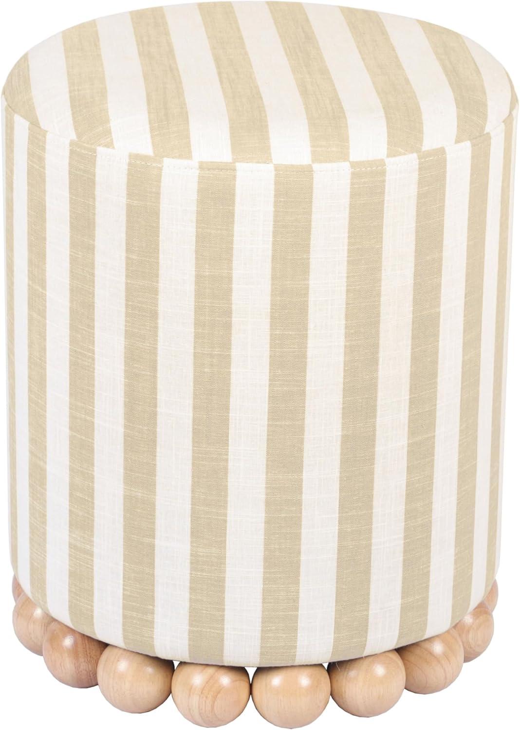 Dex Beige Striped Linen Ottoman