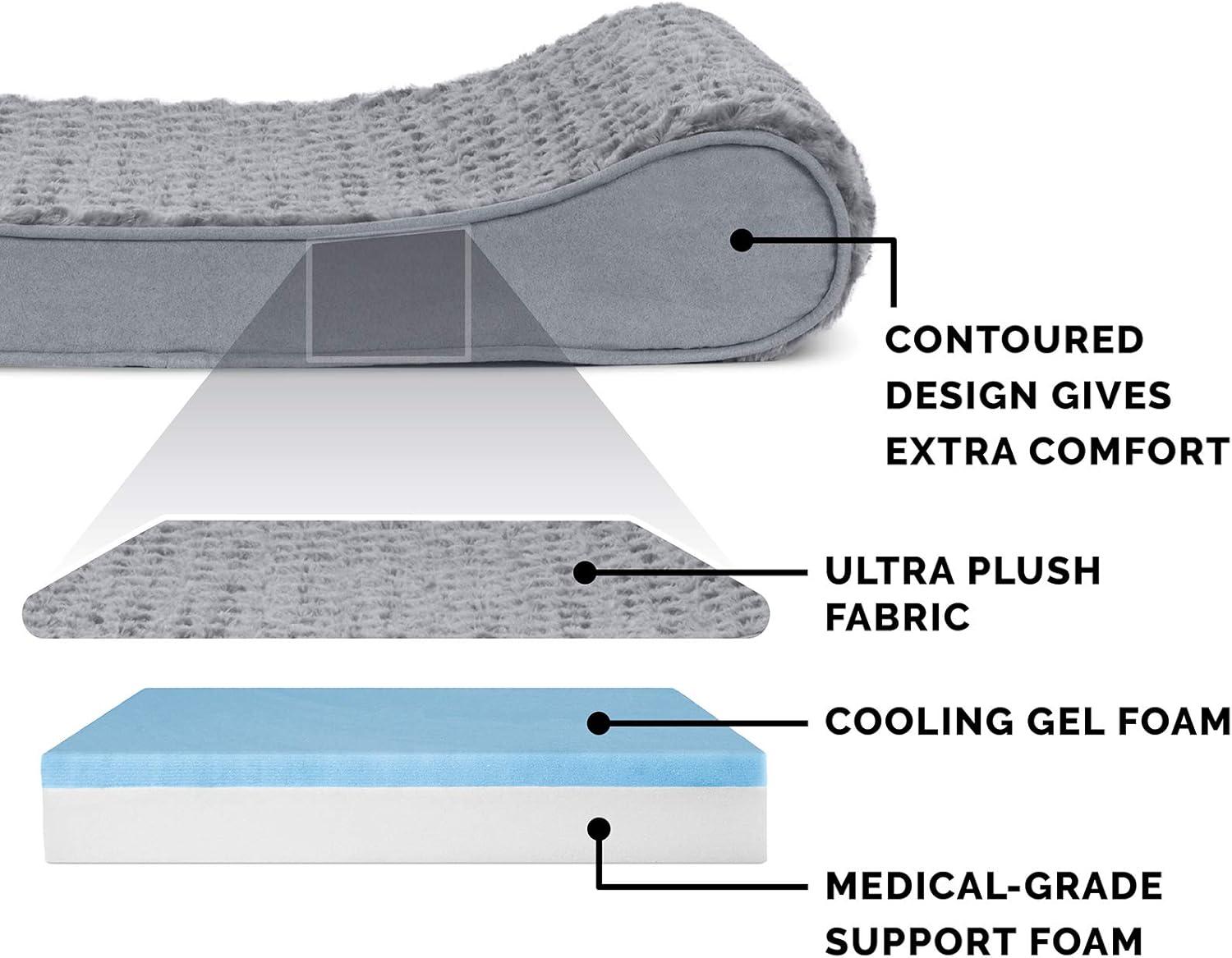 FurHaven | Cooling Gel Ultra Plush Luxe Lounger Pet Bed for Dogs & Cats, Gray, Jumbo