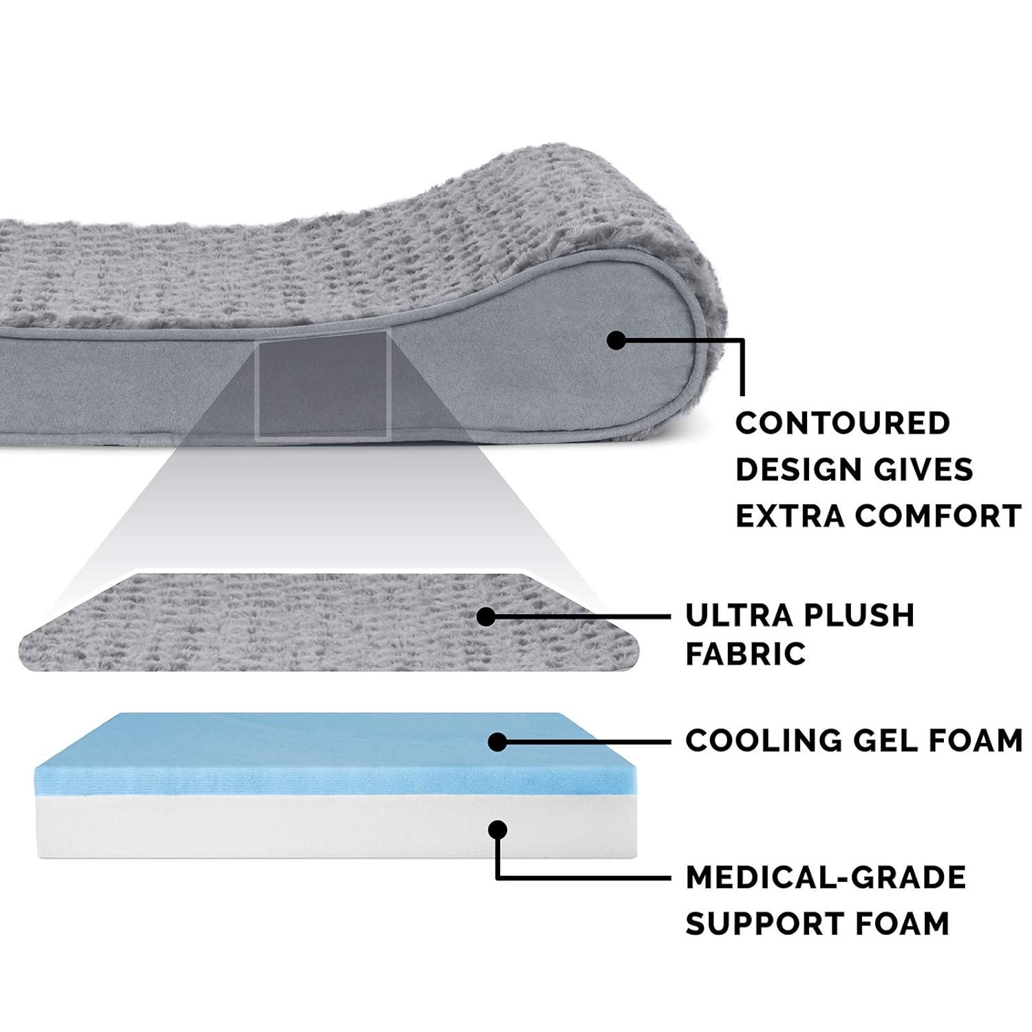 FurHaven | Cooling Gel Ultra Plush Luxe Lounger Pet Bed for Dogs & Cats, Gray, Jumbo