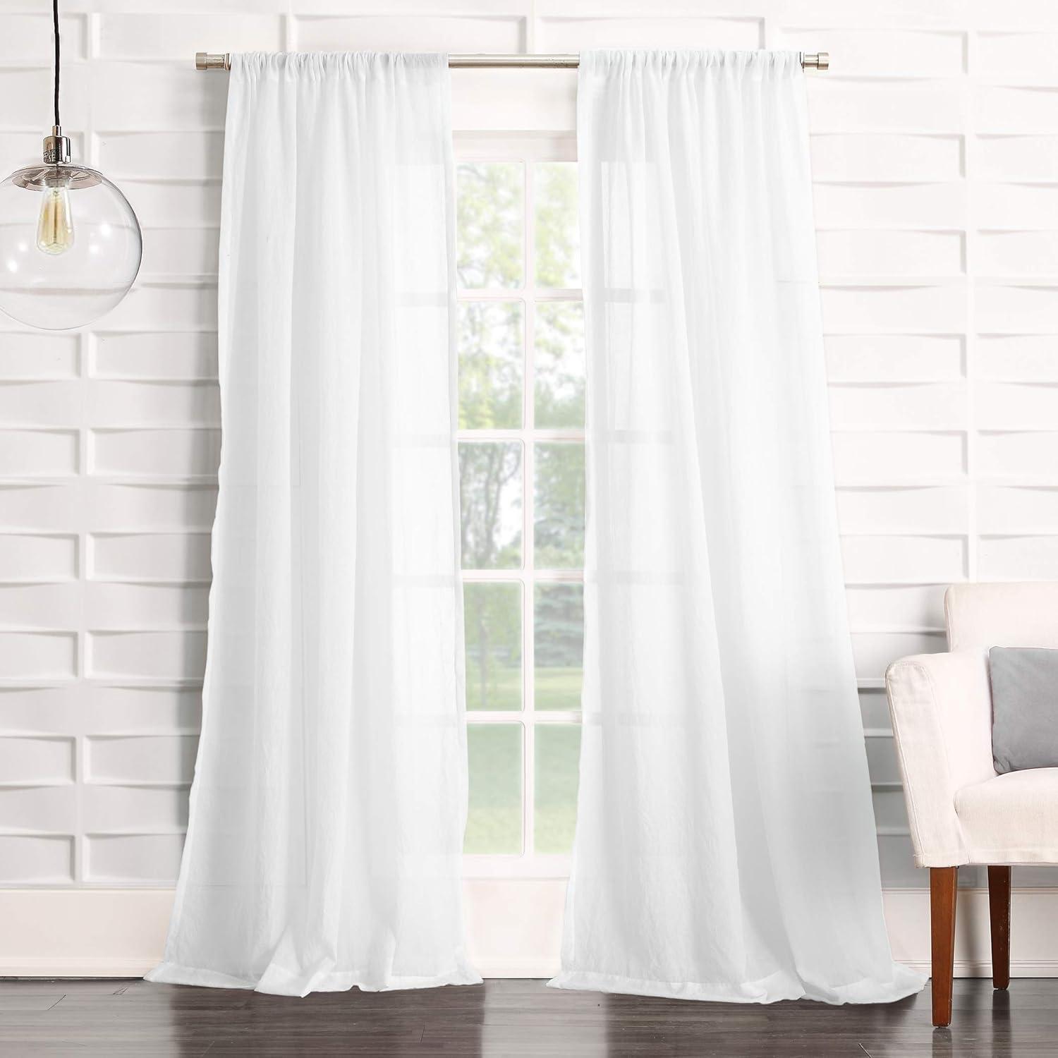 50"x120" No. 918 Sheer Avril Crushed Texture Rod Pocket Curtain Panel White: Light Filtering, Polyester, Machine Washable