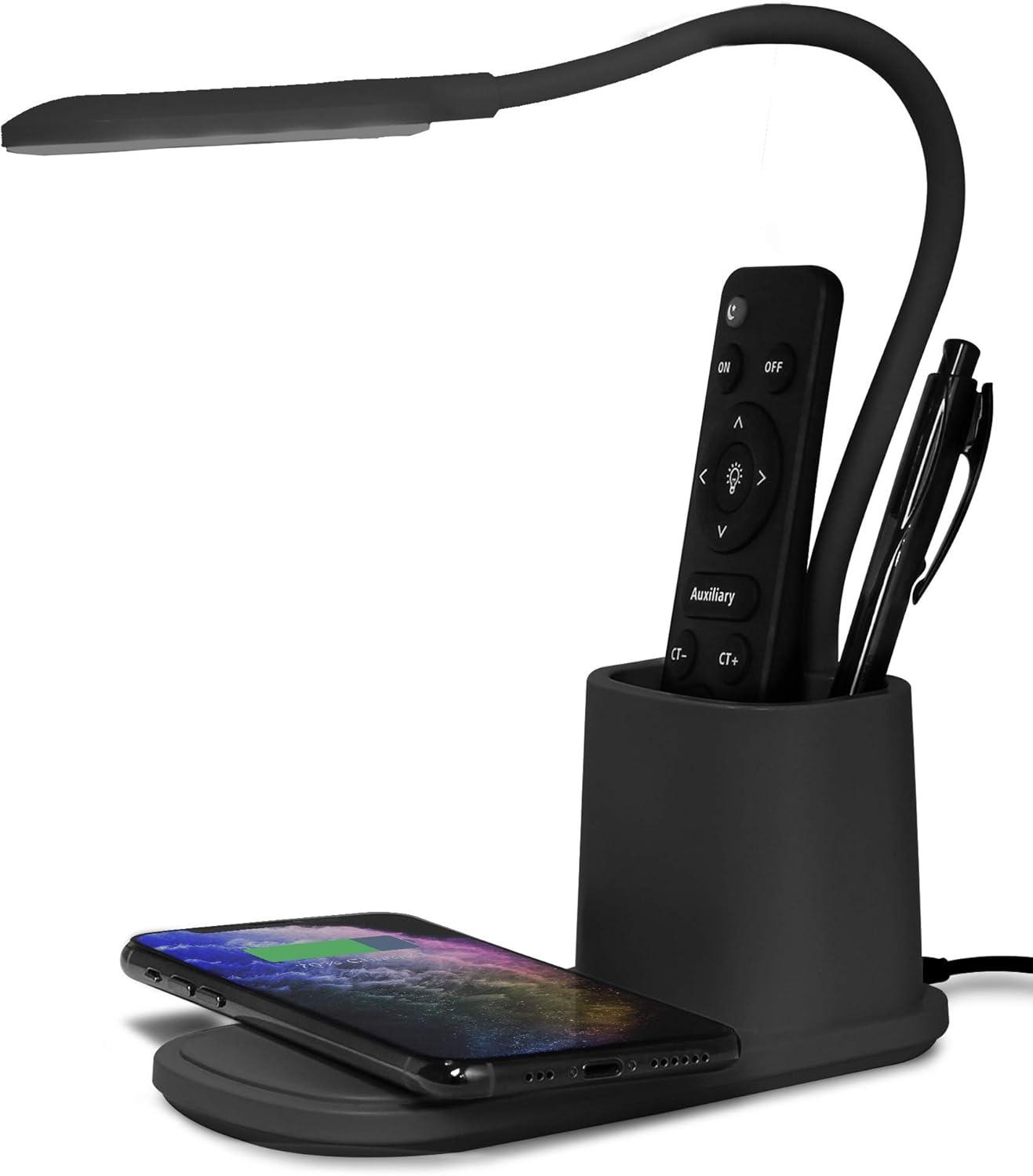 Aduro Lámpara de Escritorio LED U-Light con Cargador Inalámbrico y Organizador Negro