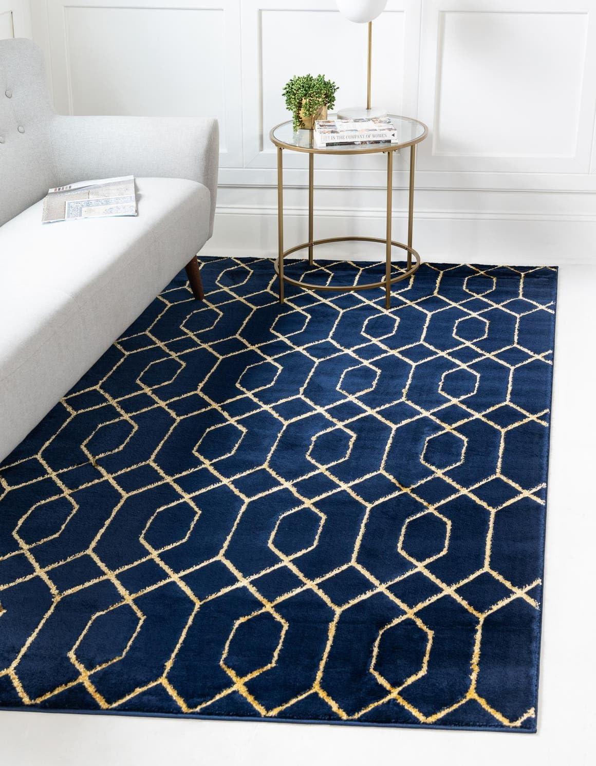 Glam Navy Blue Gold Area Rug