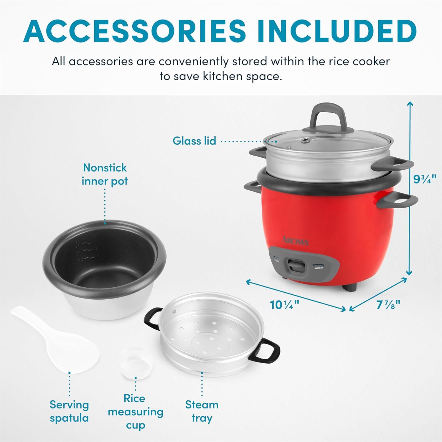 Aroma AROMA Rice Cooker, 7-Cup (Uncooked) / 14-Cup (Cooked), Steamer, Grain Cooker, 3Qt