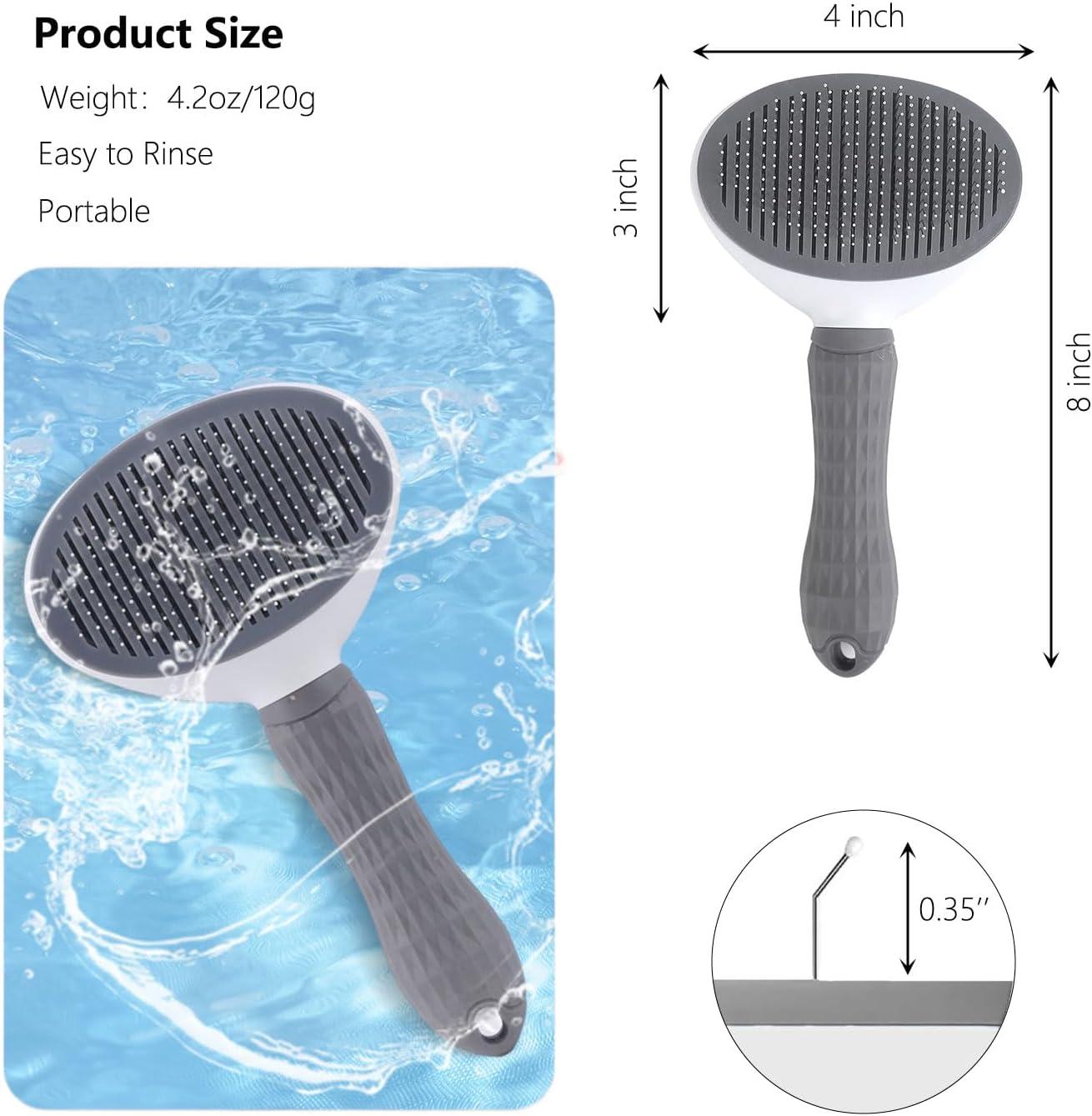 Gray and White Self-Cleaning Pet Grooming Brush