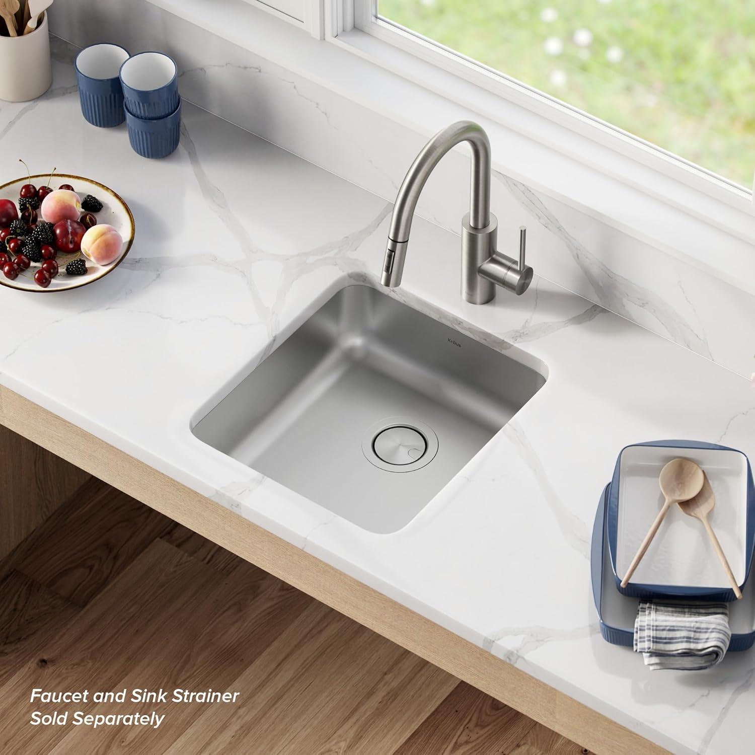 Dex™️ Series KRAUS 17" L Undermount 16 Gauge Stainless Steel Single Bowl Kitchen Sink