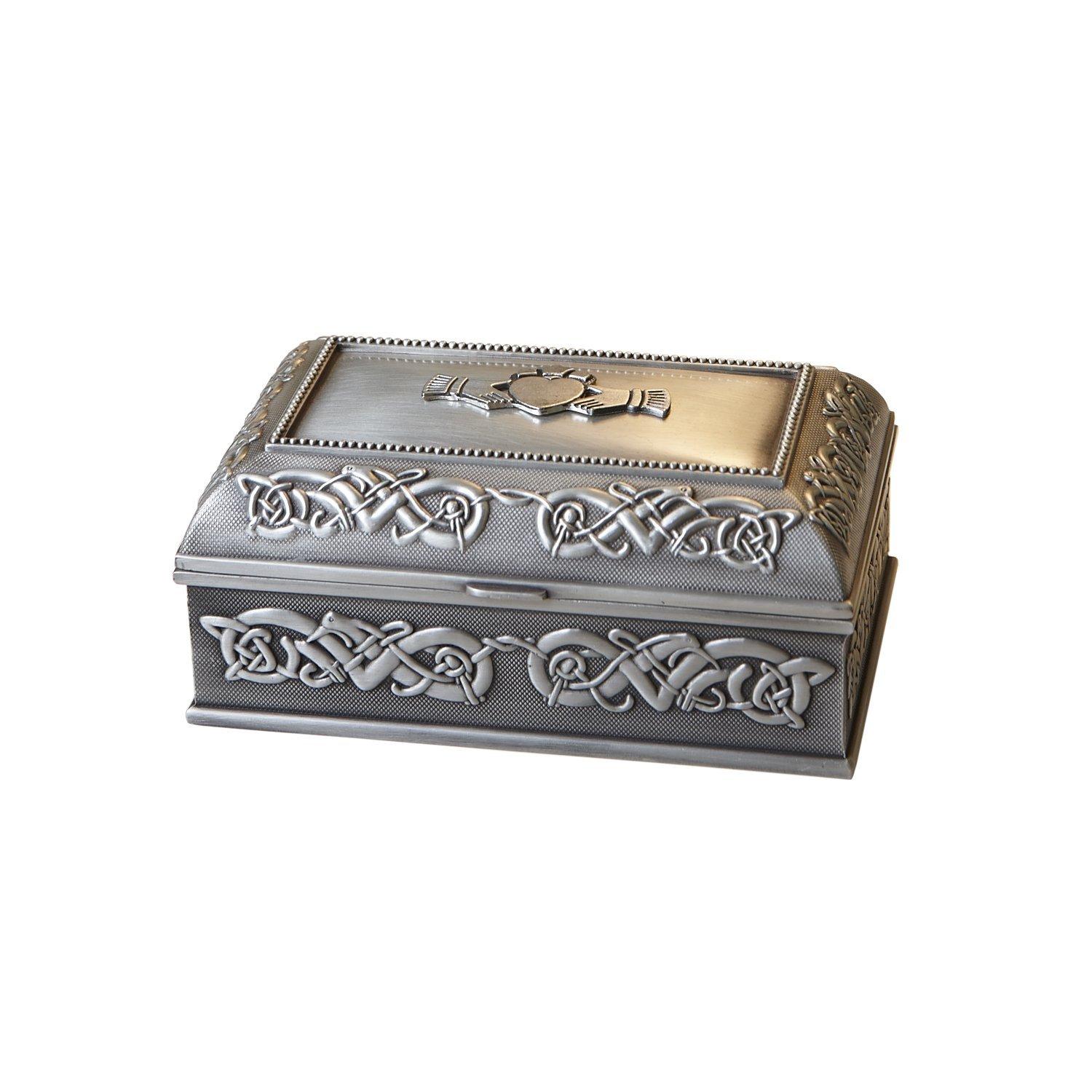 Mullingar Pewter Jewelry Box Claddagh Design 5" L x 3" W x 2.3" H