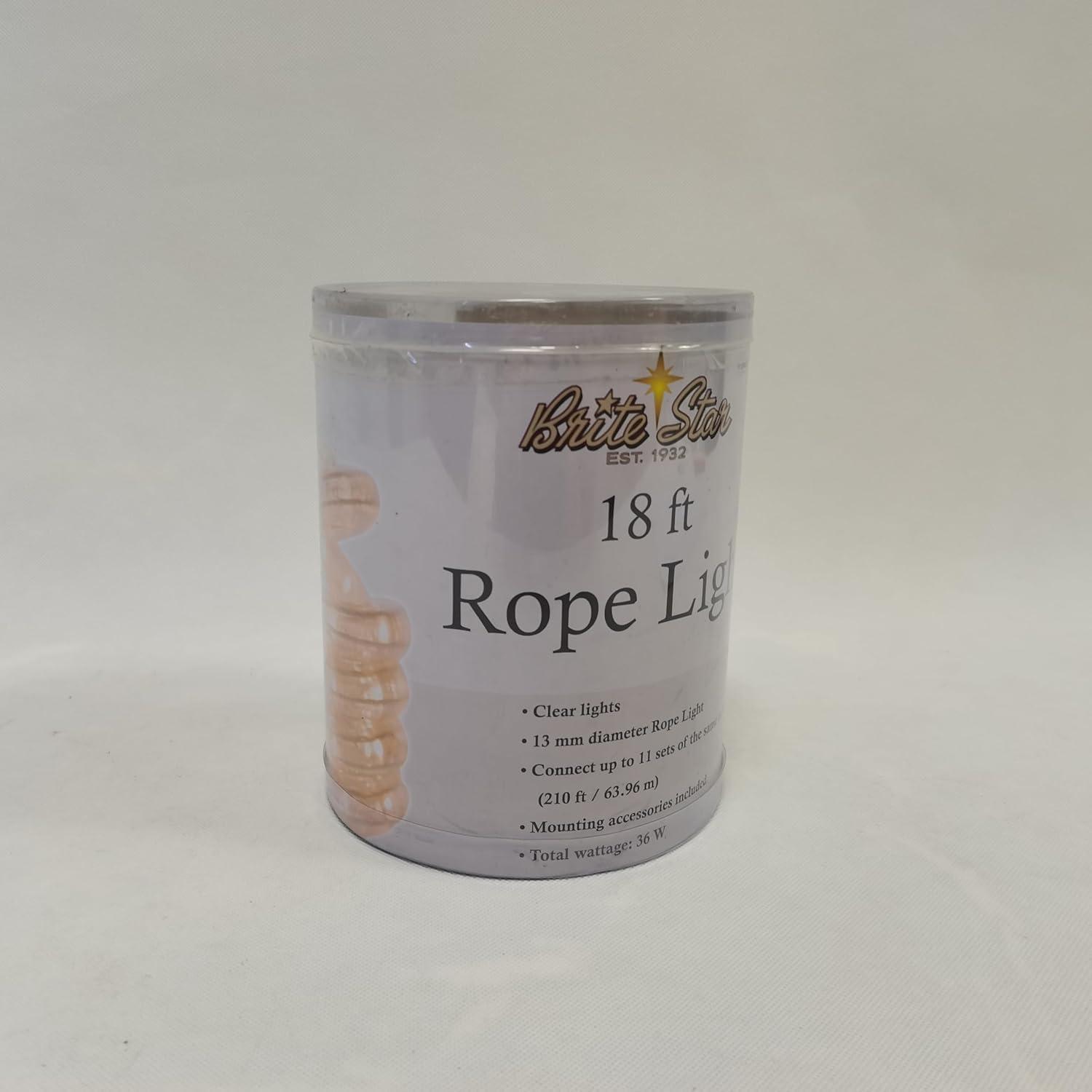 Brite Star 18 Foot Clear Rope Light - Connectable for Indoor and Outdoor Decor - Perfect for Christmas Decorations, Bedroom, Party, Patio, Deck Lighting - Waterproof Outdoor Lighting