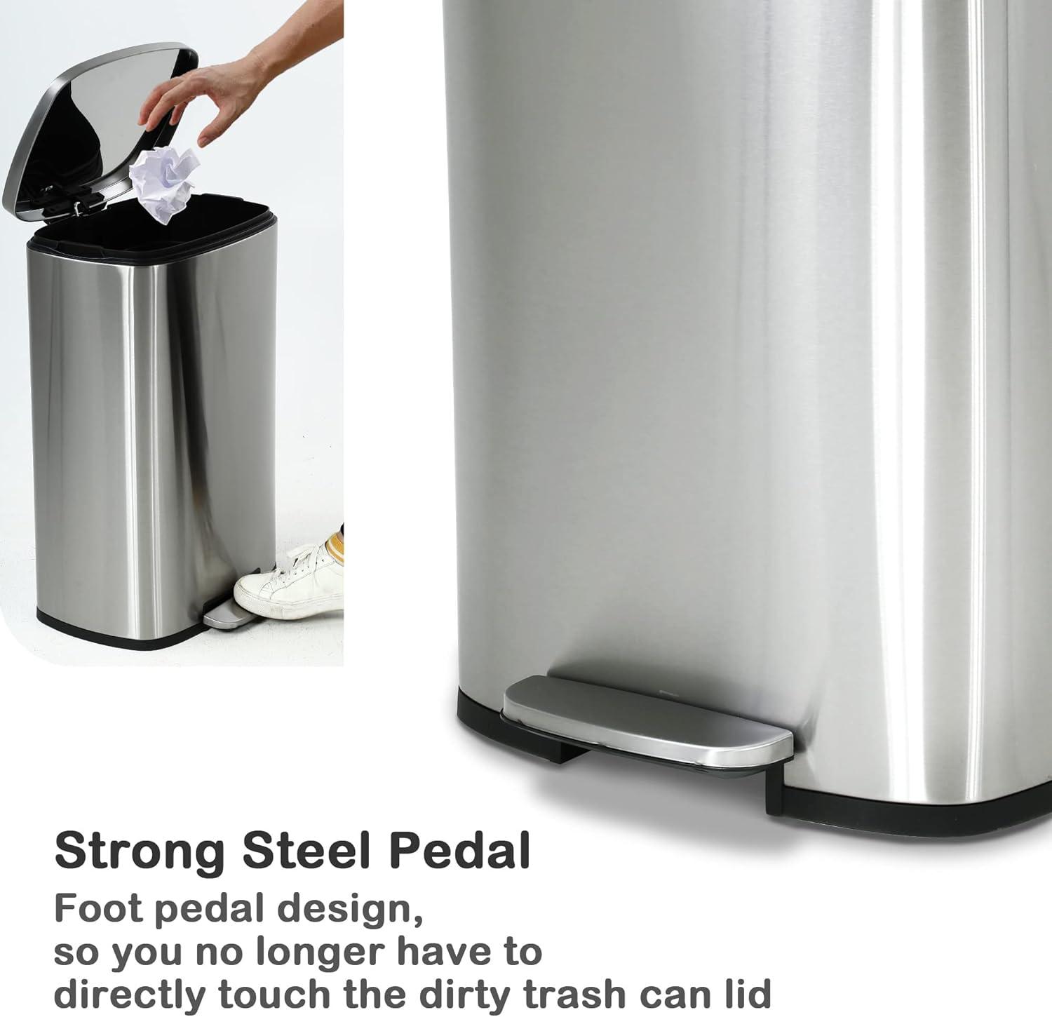 ASOPIX Kitchen Trash Can, Stainless Steel 50 Liter / 13 Gallon Garbage Can