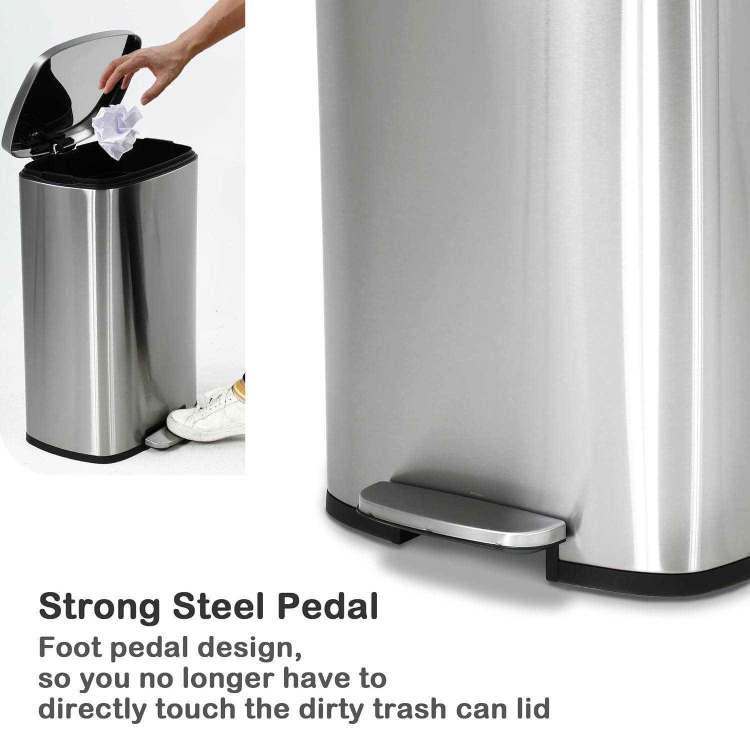 ASOPIX Kitchen Trash Can, Stainless Steel 50 Liter / 13 Gallon Garbage Can