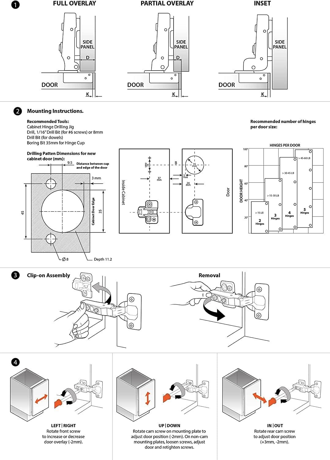 Adjustable Satin Nickel Soft Close Cabinet Hinges (10 Pieces)