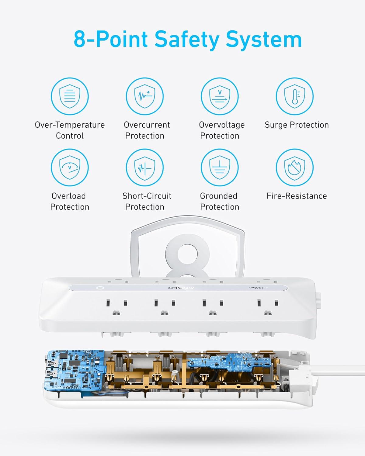 White 12-in-1 USB-C Power Strip with Surge Protection