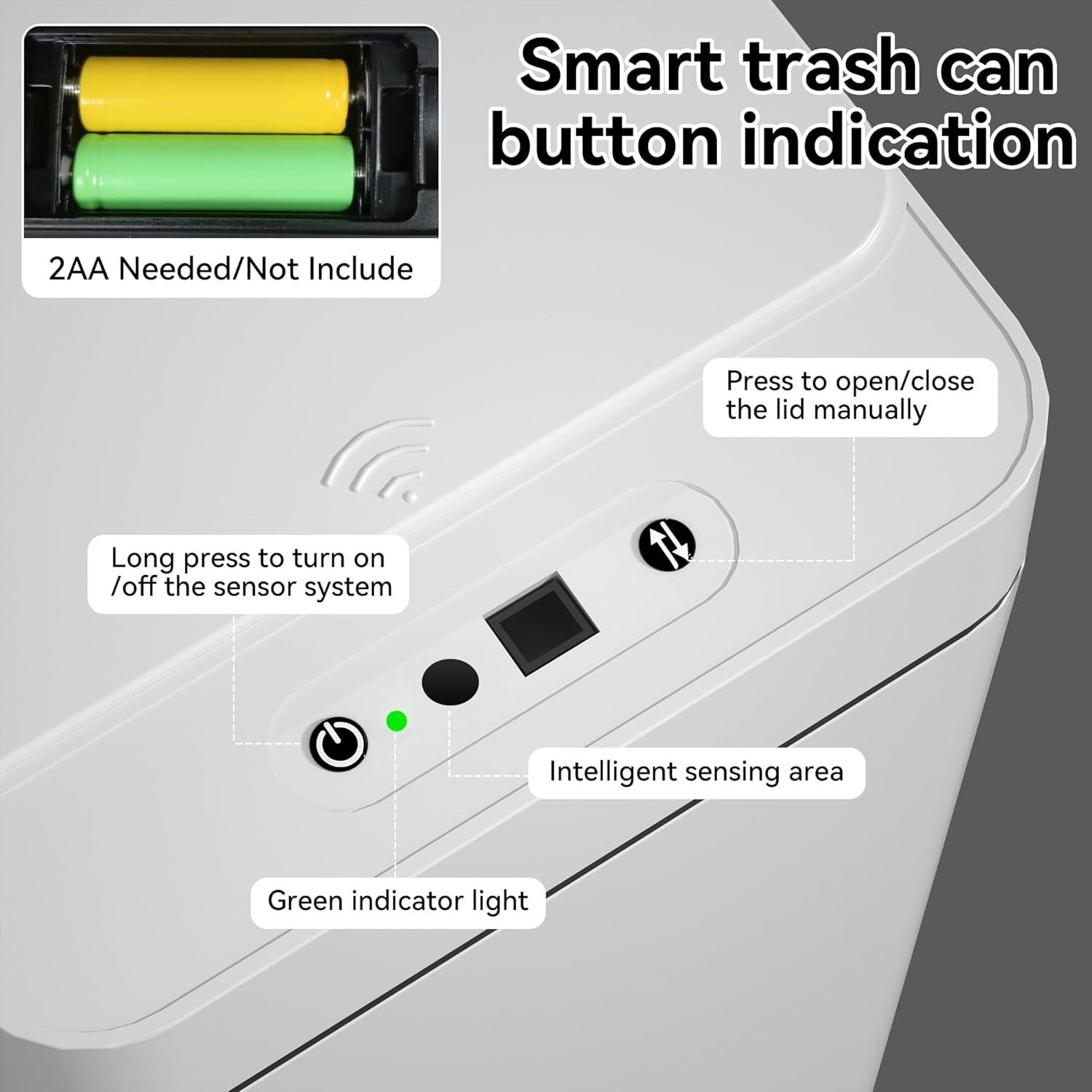 FEIYAN Automatic Bathroom Trash Can 2.6 Gallon Touchless Garbage Cans With Lid 2 Pack Small Slim Motion Sensor Smart Trash Bin For Bedroom, Bathroom, Office, Kitchen, Living Room, White | Wayfair