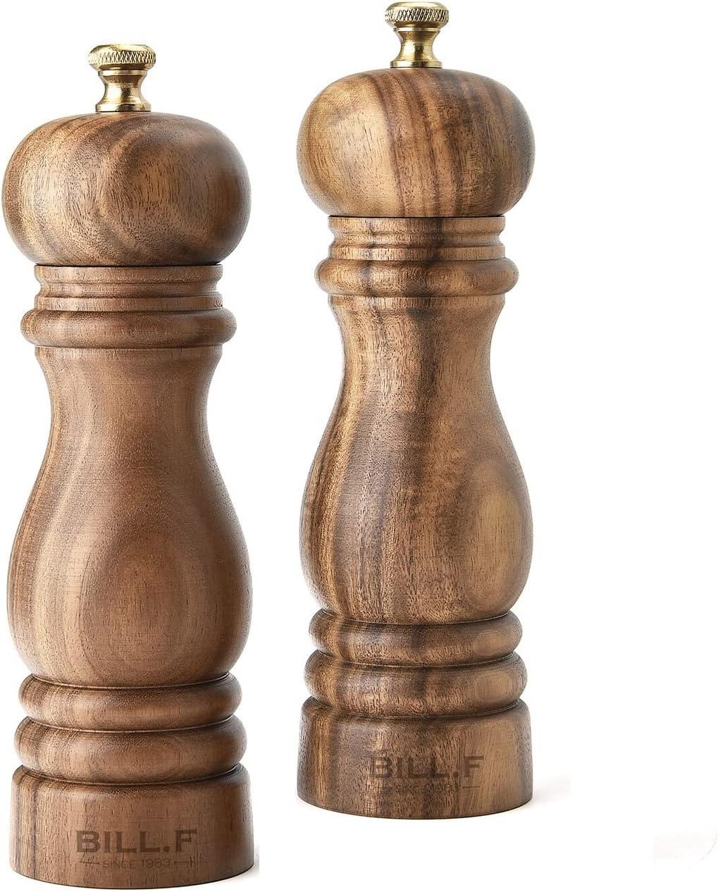 Salt and Pepper Grinder Set, Wood Pepper Mill Set of 2 Manual Salt Pepper Shakers