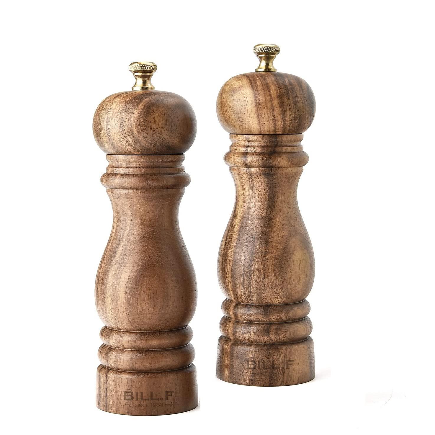 Salt and Pepper Grinder Set, Wood Pepper Mill Set of 2 Manual Salt Pepper Shakers