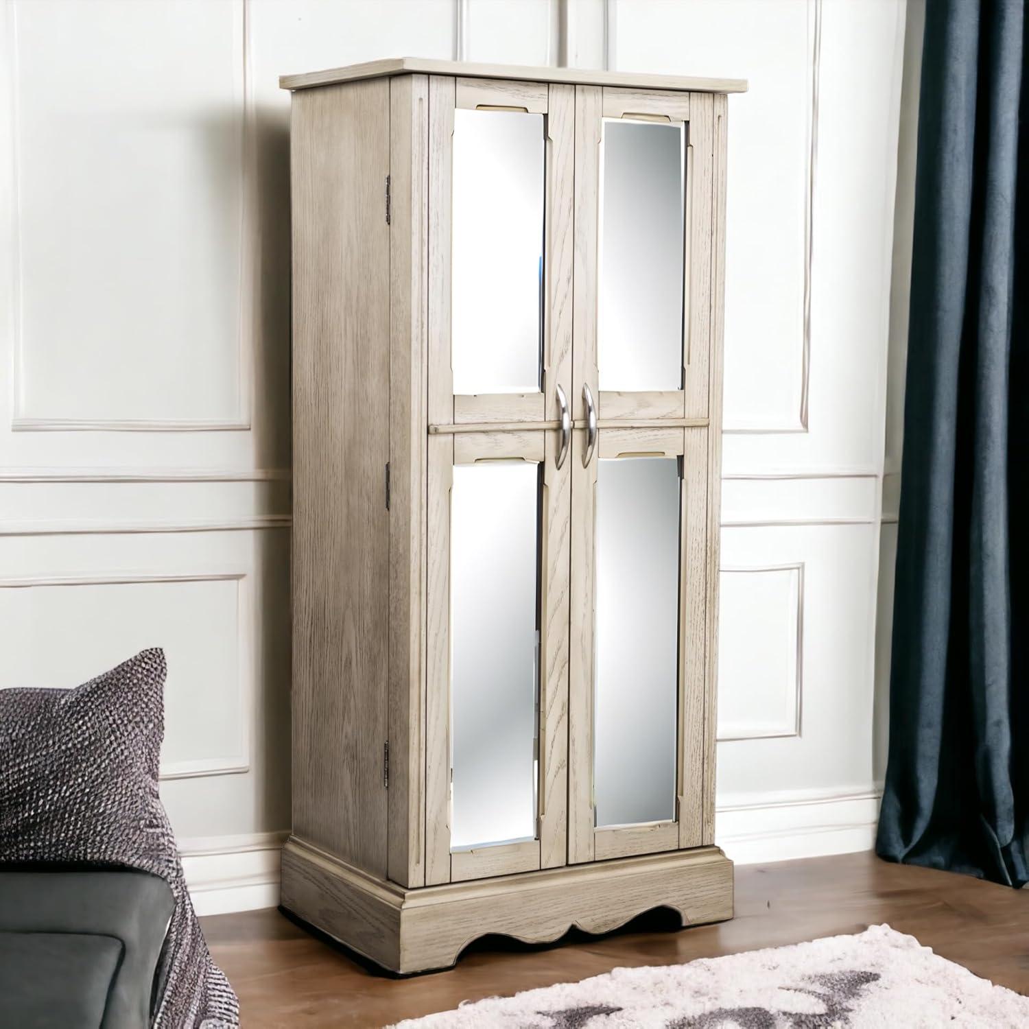 Hives & Honey Meadow Standing Jewelry Armoire Cabinet, Jewelry Storage Organizer with Top Flip Mirror, 2 Doors, 7 Drawers, Jewelry Chest, Jewelry Box for Necklace, Earring, Bracelet, Taupe