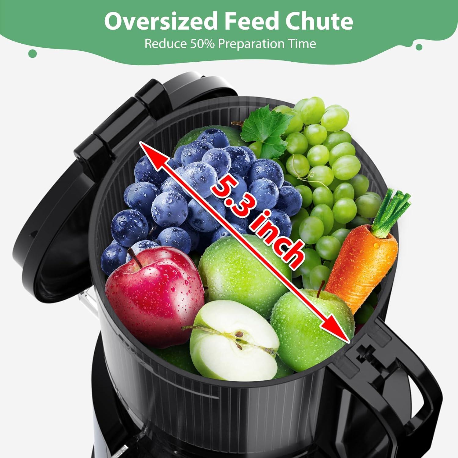 Aeitto Aeitto 250W Masticating Juicer, Cold Press with 5.3" Feed Chute & 1.7L Capacity, Easy to Clean, High Juice Yield