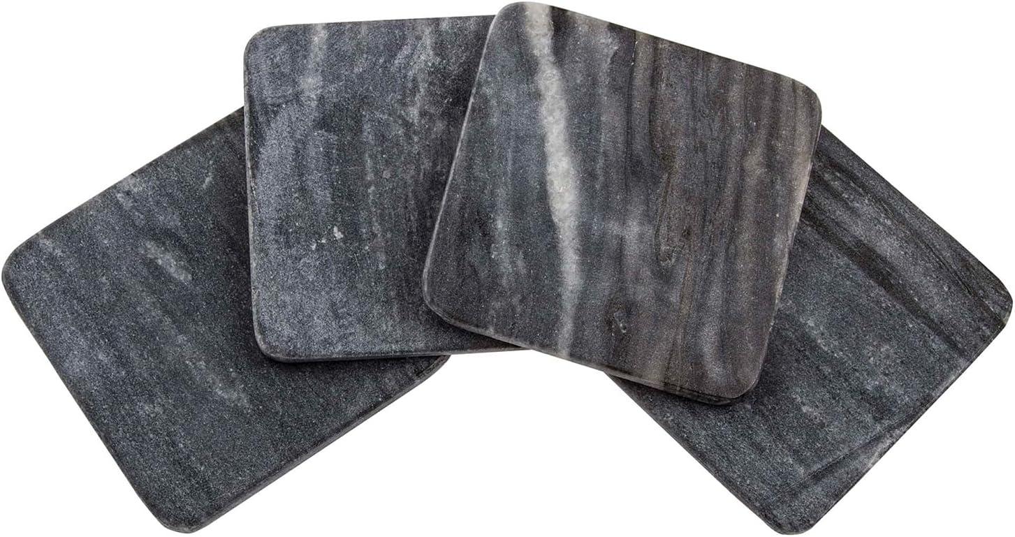 Natural Black Marble Square Coasters with Cork Backing, Set of 4