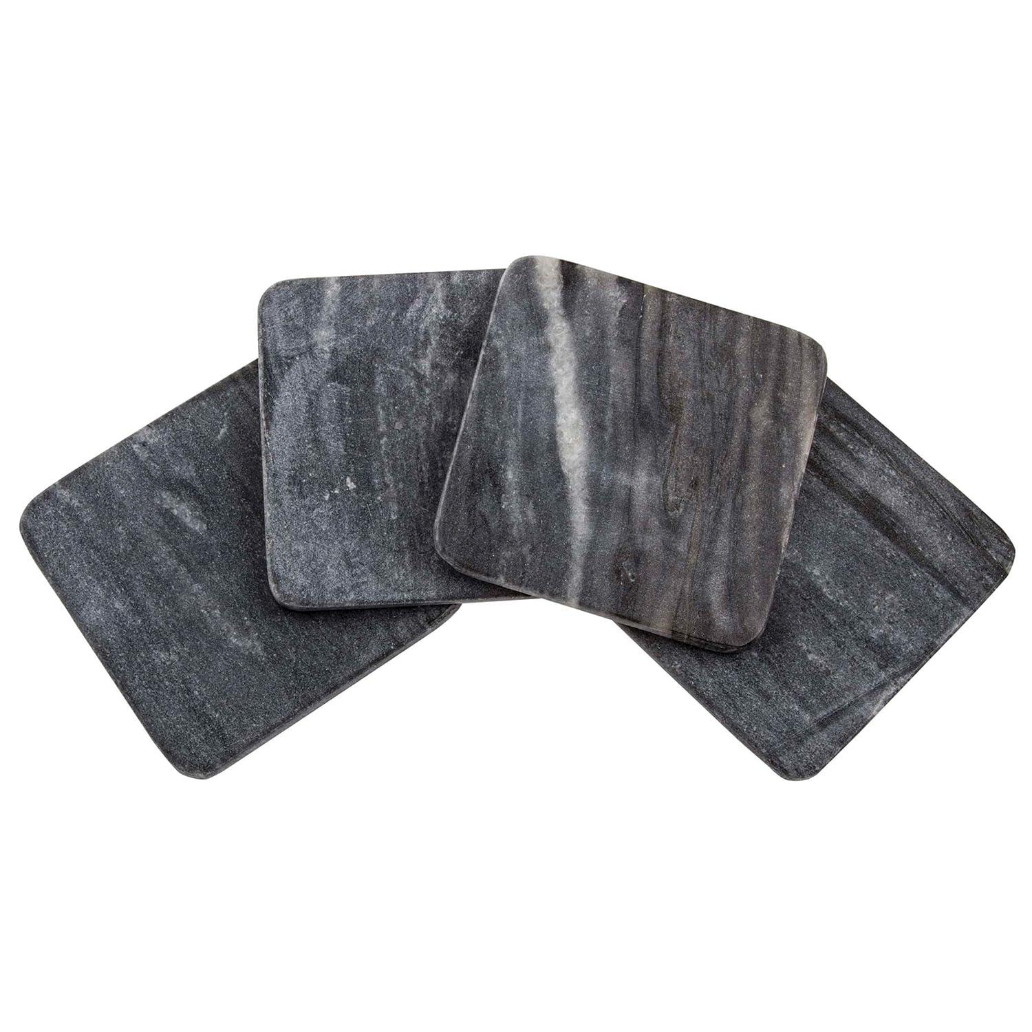 Thirstystone 4 Pack Natural Marble Square Coasters with Protective Cork Backing, Elegant, Luxourious, Easily Wipes Clean
