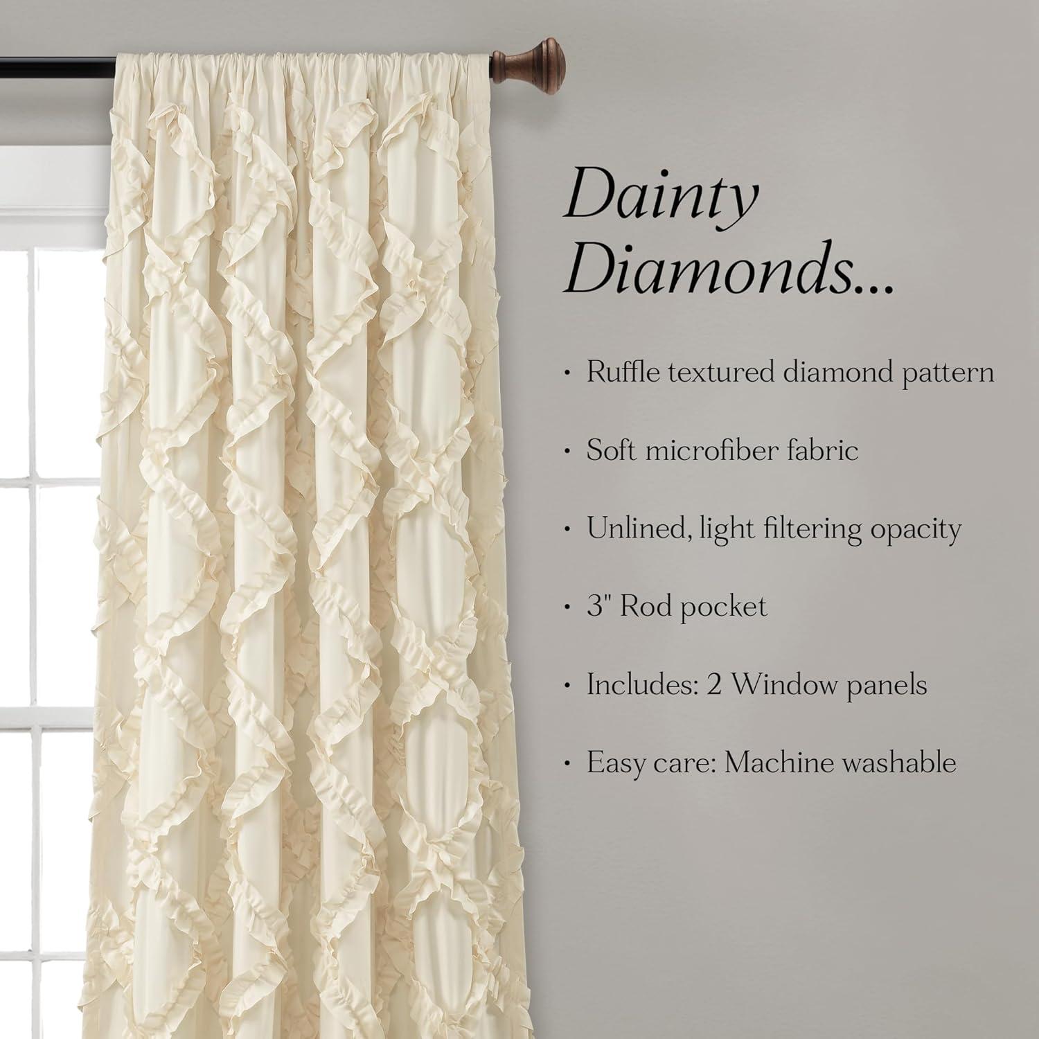 Lush Decor Ruffle Diamond Polyester Semi Sheer Curtain Pair (Set of 2)