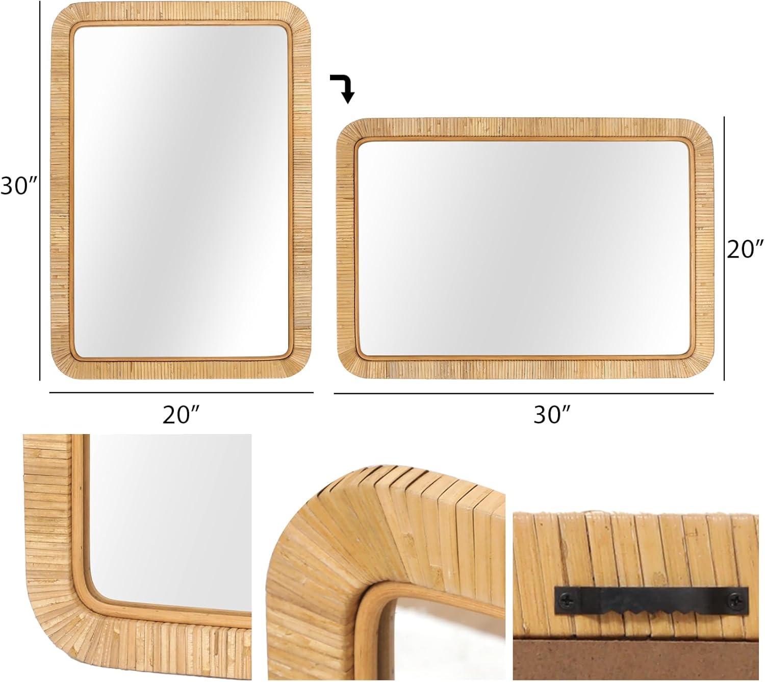 Barnyard Designs Rattan Bathroom Mirror – Rustic Farmhouse Style Handmade Wicker Rattan Frame - Boho Mirror for Nursery Wall Décor (20" x 30", Rectangular)