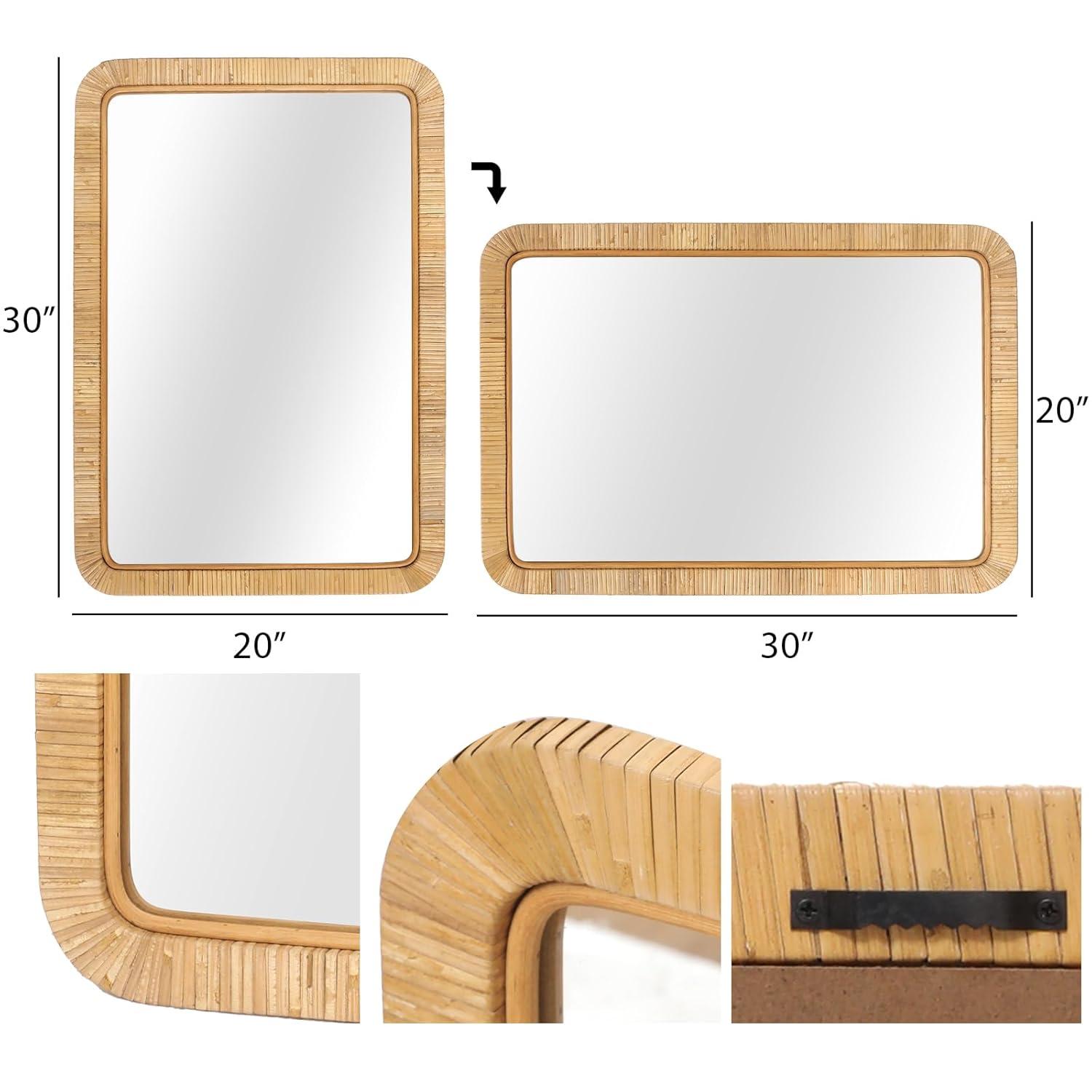 Barnyard Designs Rattan Bathroom Mirror – Rustic Farmhouse Style Handmade Wicker Rattan Frame - Boho Mirror for Nursery Wall Décor (20" x 30", Rectangular)