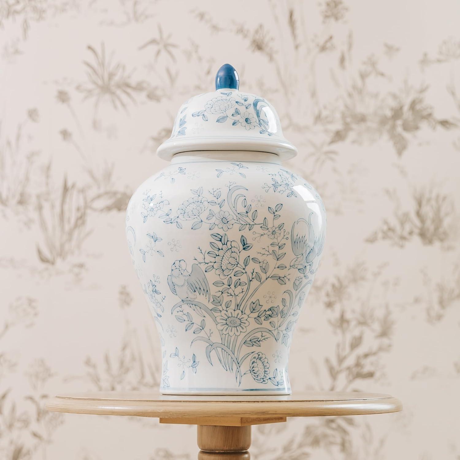 OneWorld Memorials Ceramic Cremation Urn for Adult Human - Large Memorial - Holds Up to 200 Cubic Inches of Ashes - Blue Bird Ceramic Funeral Urns