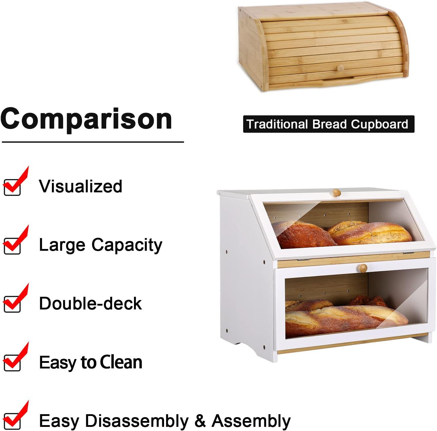 White Double Layer Bamboo Bread Storage Box