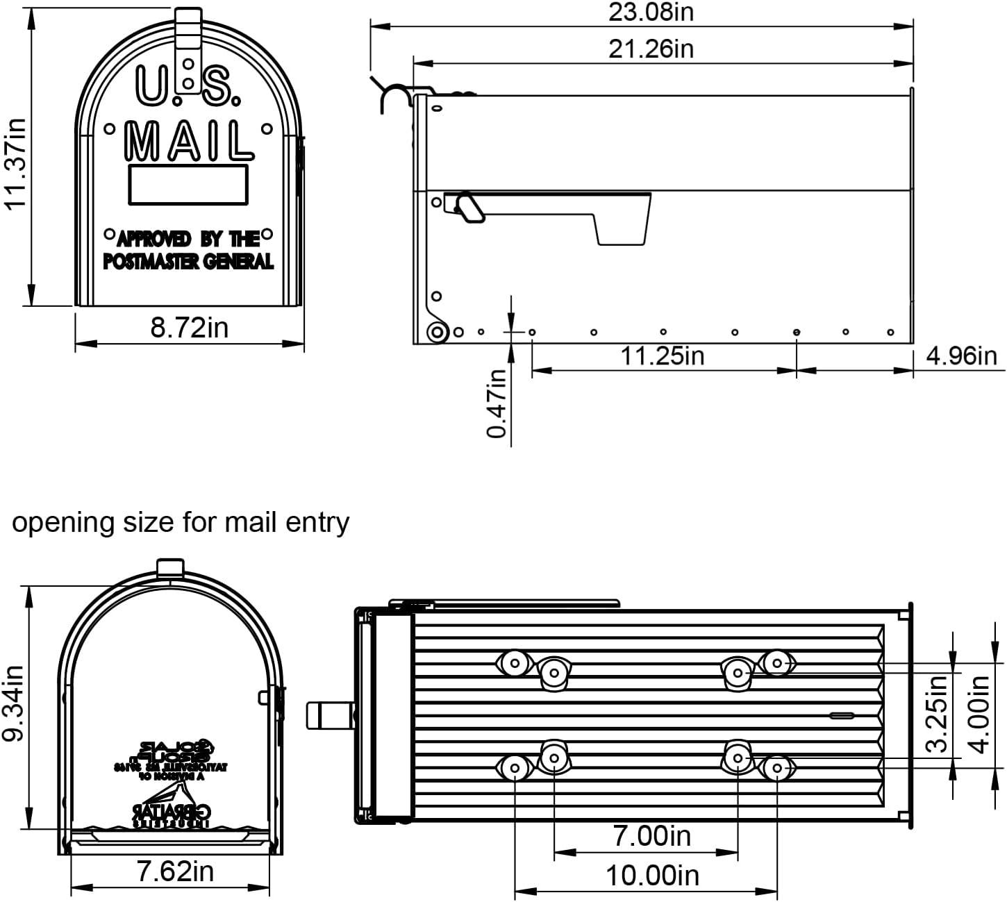 Admiral Large Black Aluminum Post Mount Mailbox