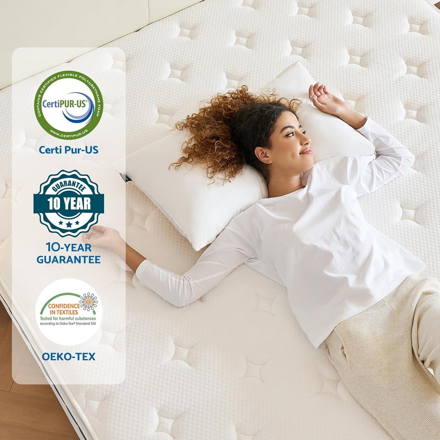 BedNew 10 inch Queen Mattress, Medium Firm, Pillow Top Hybrid Pocket Spring Mattress in a Box