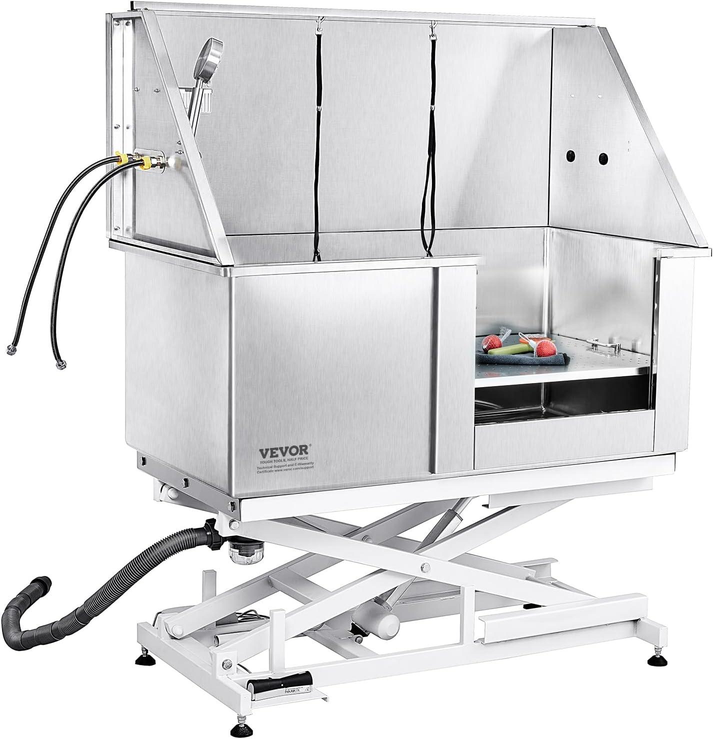 VEVOR 50" W Metal Dog Grooming Tub Electric Height Adjustment with Right Door Opening